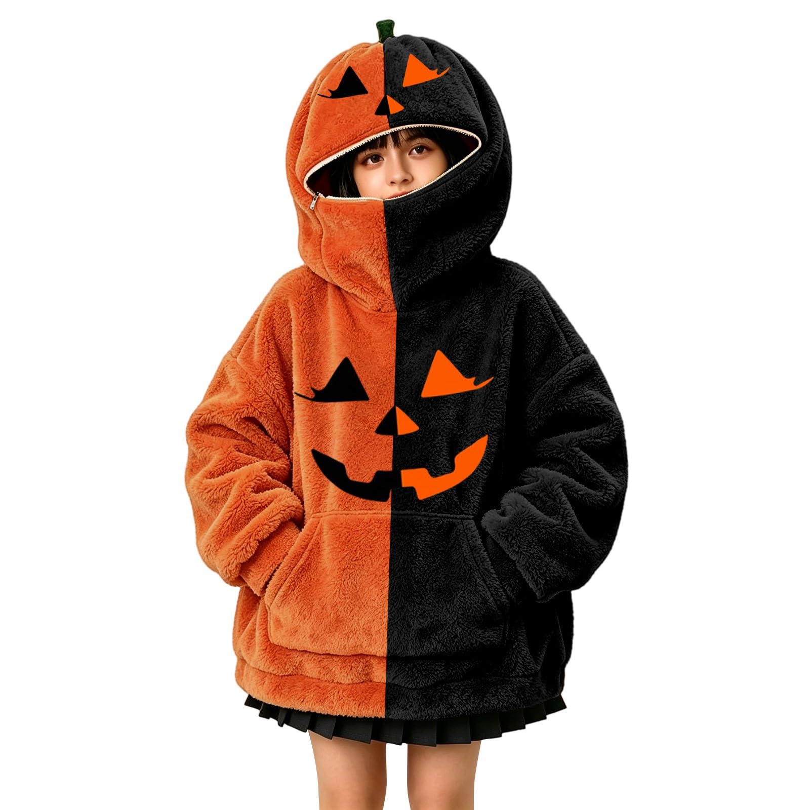 Sudadera con capucha de color dividido para niñas