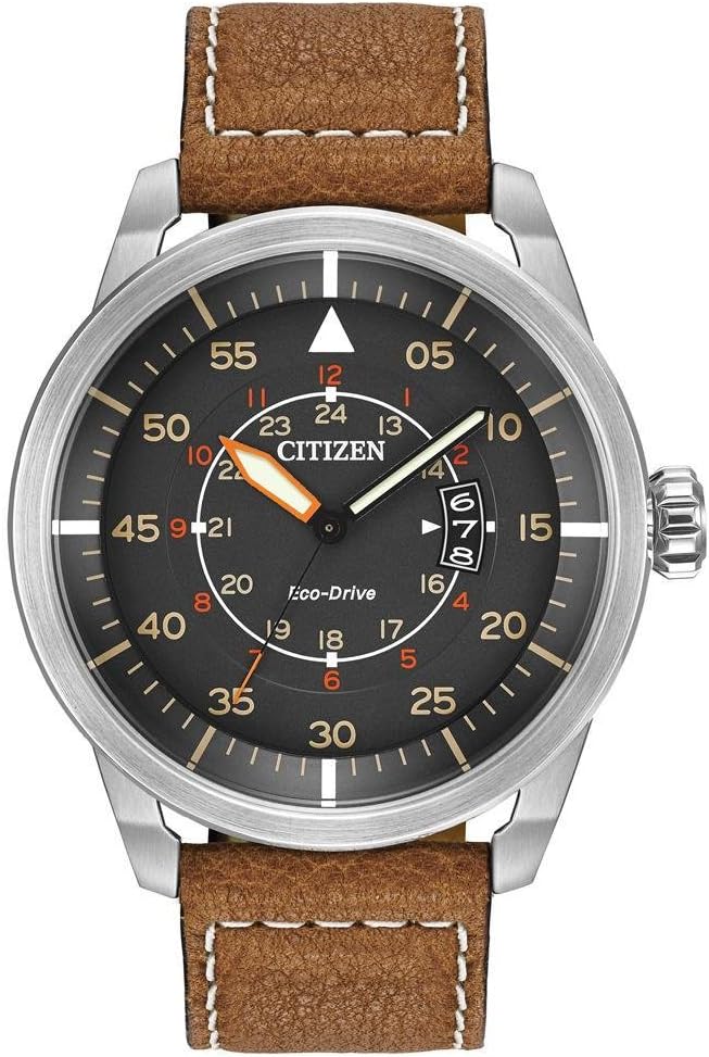 Menโs Eco-Drive 3-Hand Date Avion Watch with Leather Strap (Style: AW1361:10H)
