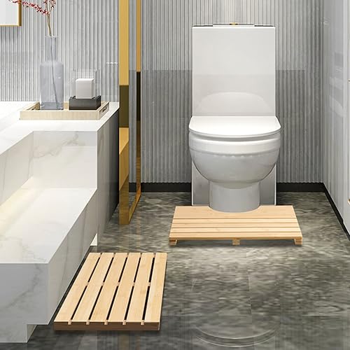 Deekin Juego de 2 alfombrillas de baño de bambú 1 alfombra de inodoro de bambú 1 alfombra de baño de bambú alfombra de baño adaptable de bambú en