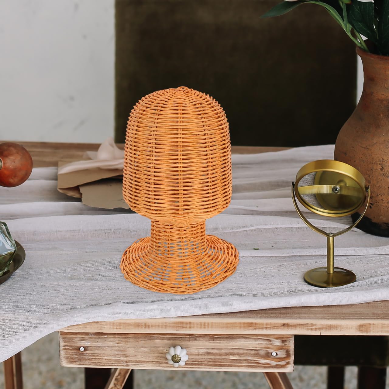 SEWACC Rattan Hat Display Stand Rack for Hats Caps Wigs Woven Headwear Holder Prevents Deformation Ideal for Home Store Mall