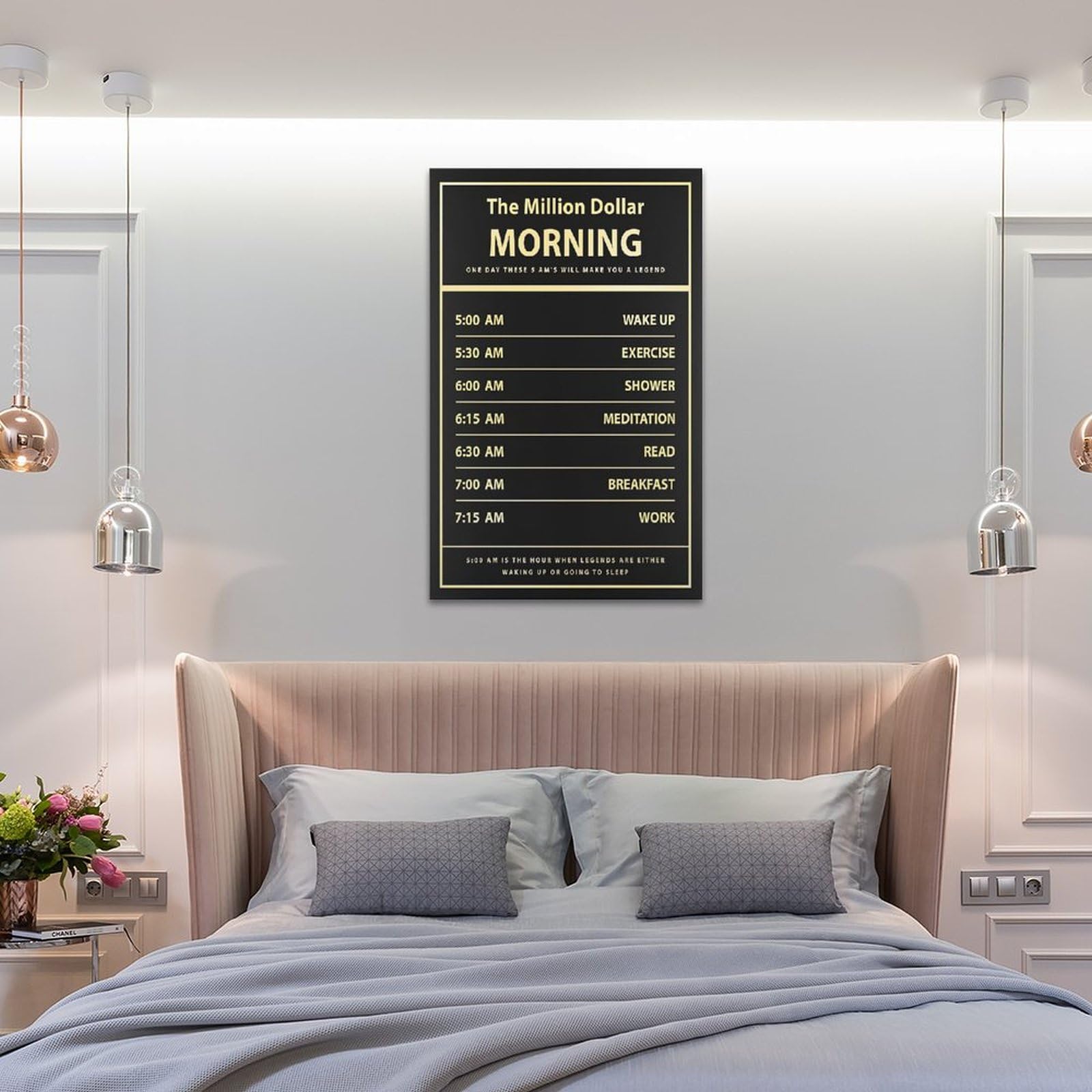 LZTEN Póster motivacional de pared con texto en inglés "The Million Dollar Morning" para decoración de oficina, cartel de emprendimiento, cita de dinero, oficina L