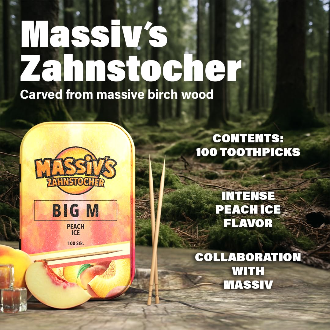 Massiv's Zahnstocher - Zahnstocher mit Geschmack – BIG M Pfirsich Ice (Packung mit 4)