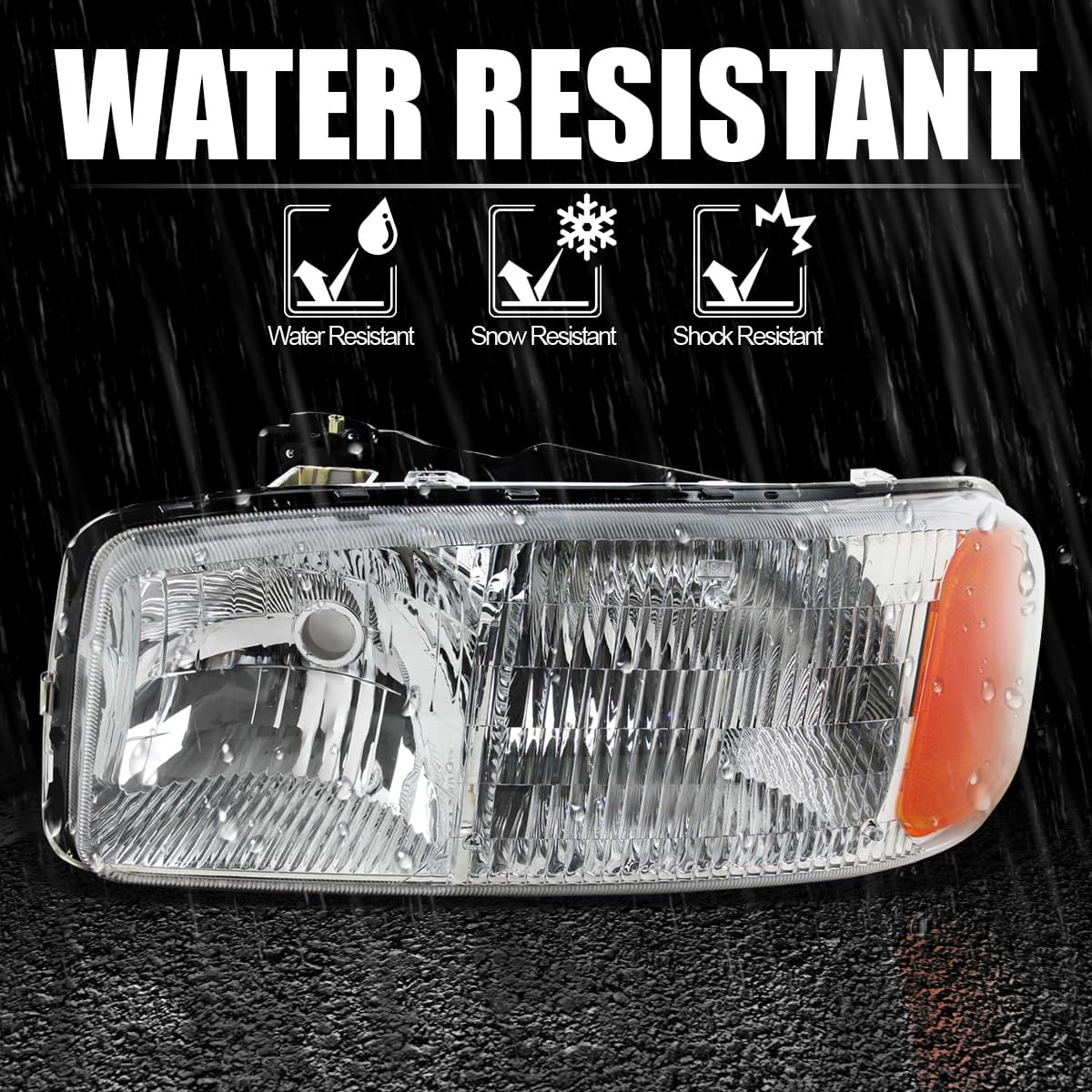 SPEC-D TUNING Chrome Driver Left Side Headlight Compatible with 1999-2006 GMC Sierra 1500/2500/3500, Head Light Lamp Assembly