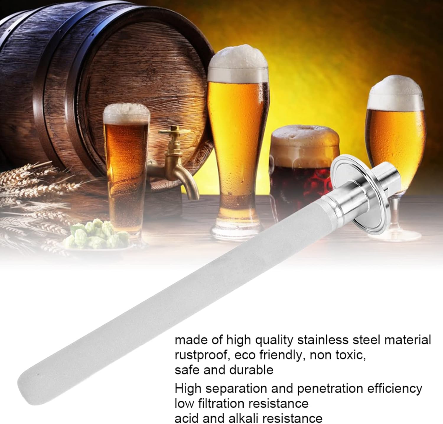 8in Stainless Steel Aeration Stone for Brewing,Bubble Stone,Home Brew Diffusion Stone,Carbonation and Oxygenation,Comes With 1/4in Npt Female Gas Inlet,for Homebrewing and Beer Enthusiasts