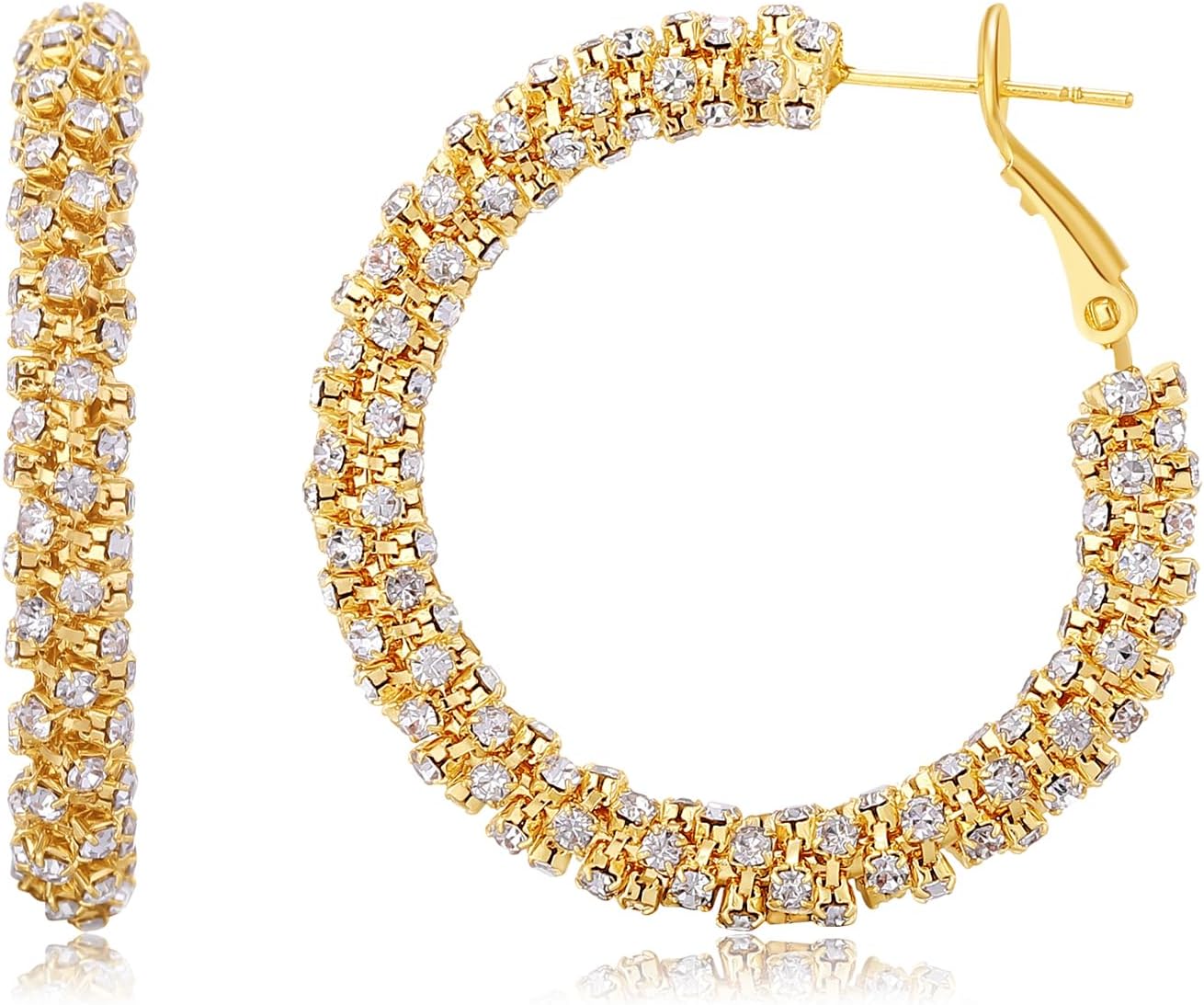 SayovatBek 14K Gold Plated 25–35mm Lightweight Hoop Earrings for Women, Cubic Zirconia, 925 Sterling Silver Post, Hypoallergenic Jewelry