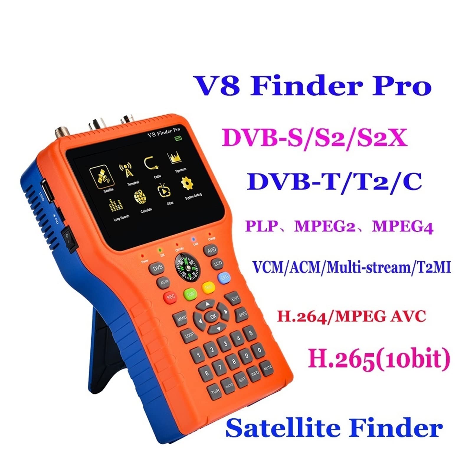 Buscador de SatéLite, V8 Finder Pro DVB-S2 DVB-T2 DVB-C AHD H.265 Medidor de satélite Buscador de satélite