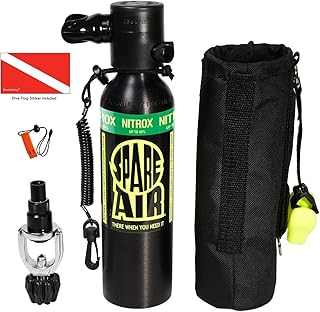 Spare Air Mini Scuba Tank - 6.0 cu ft Nitrox Oxygen Dive Cylinder - Small Emergency Backup Diving Equipment with Holster, Leash, Refill Adapter, Gauge, Whistle