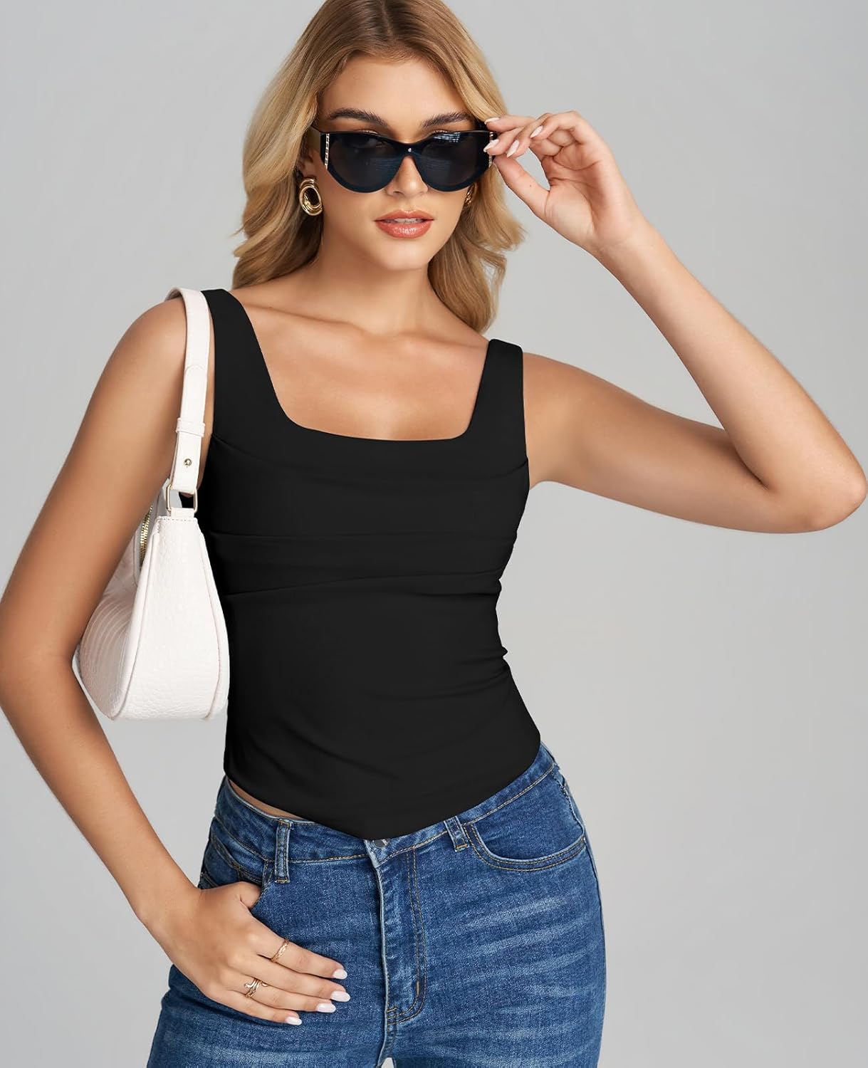XinFSh Women's Summer Square Neck Corset Tank Top Sexy Y2K Going Out Ruched Crop Tops - Image 4
