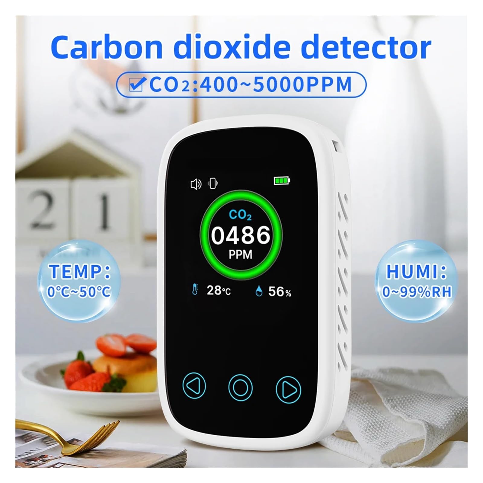 Detector de Gas, Medidor de CO2, temperatura, humedad, sensor de pantalla LCD, detector de monóxido de carbono con alarma de voz(CO Detector Qrange)