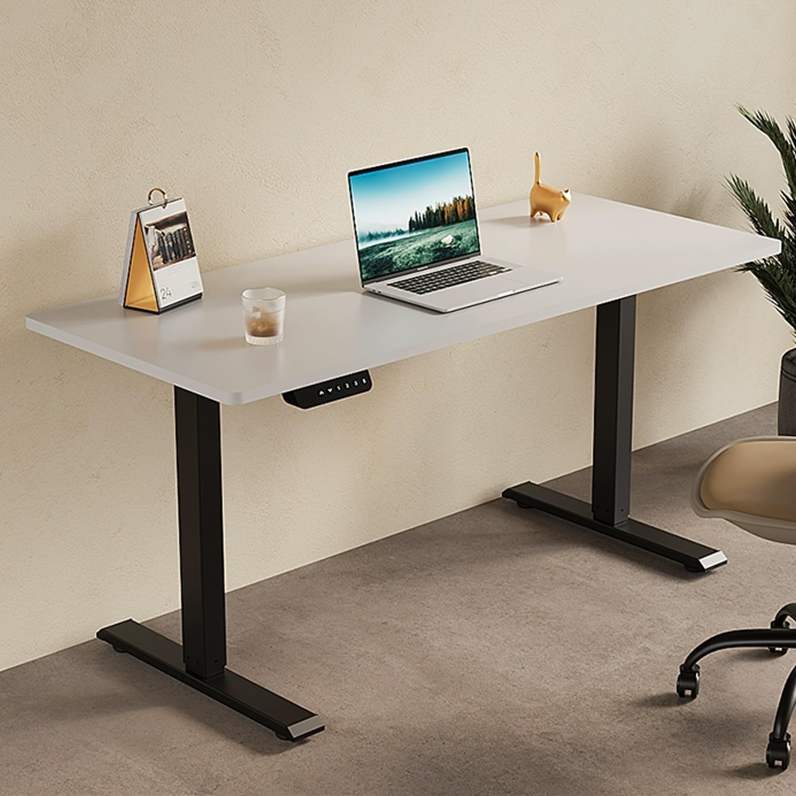 MYUYEE Jkghk Adjustable Standing Desk, Stand Up Desk With 3 Preset Heights, Office Desk With Headphone Hook And Cup Holder, I-Beam Computer Desk, For Home Office (White Black-39.3In)