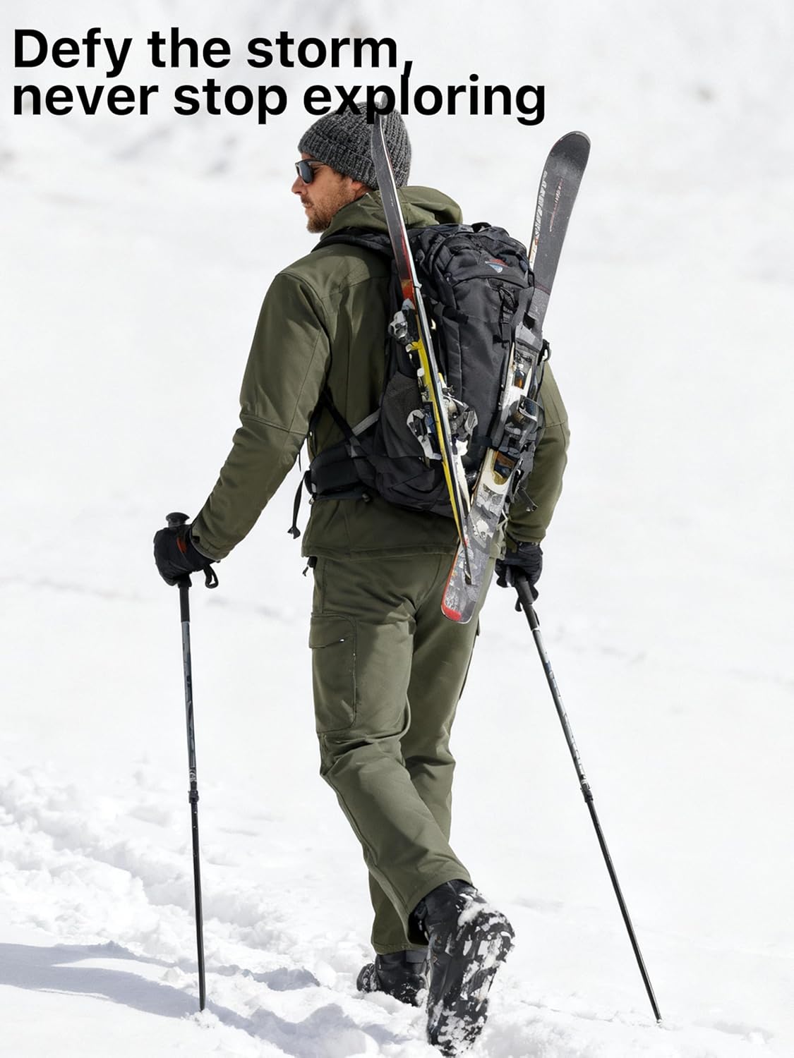 FREE SOLDIER Men's Outdoor Softshell Fleece Lined Cargo Pants Snow Ski Hiking Pants with Belt - Image 7