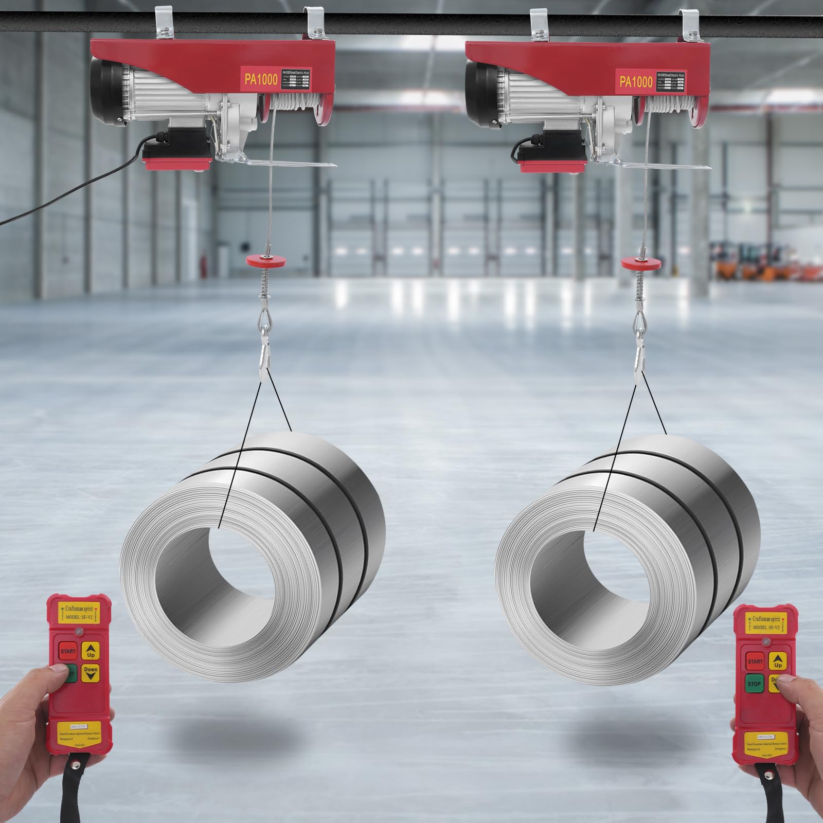 2 Seilwinde Elektrisch 230V Elektrische Seilwinde mit Funkfernbedienung | 12m EK & 6m DK Hubhöhe | 500KG & 1000KG (EK/DK) | 12m Stahlseil | Endabschaltung | Upgrade Seilzug