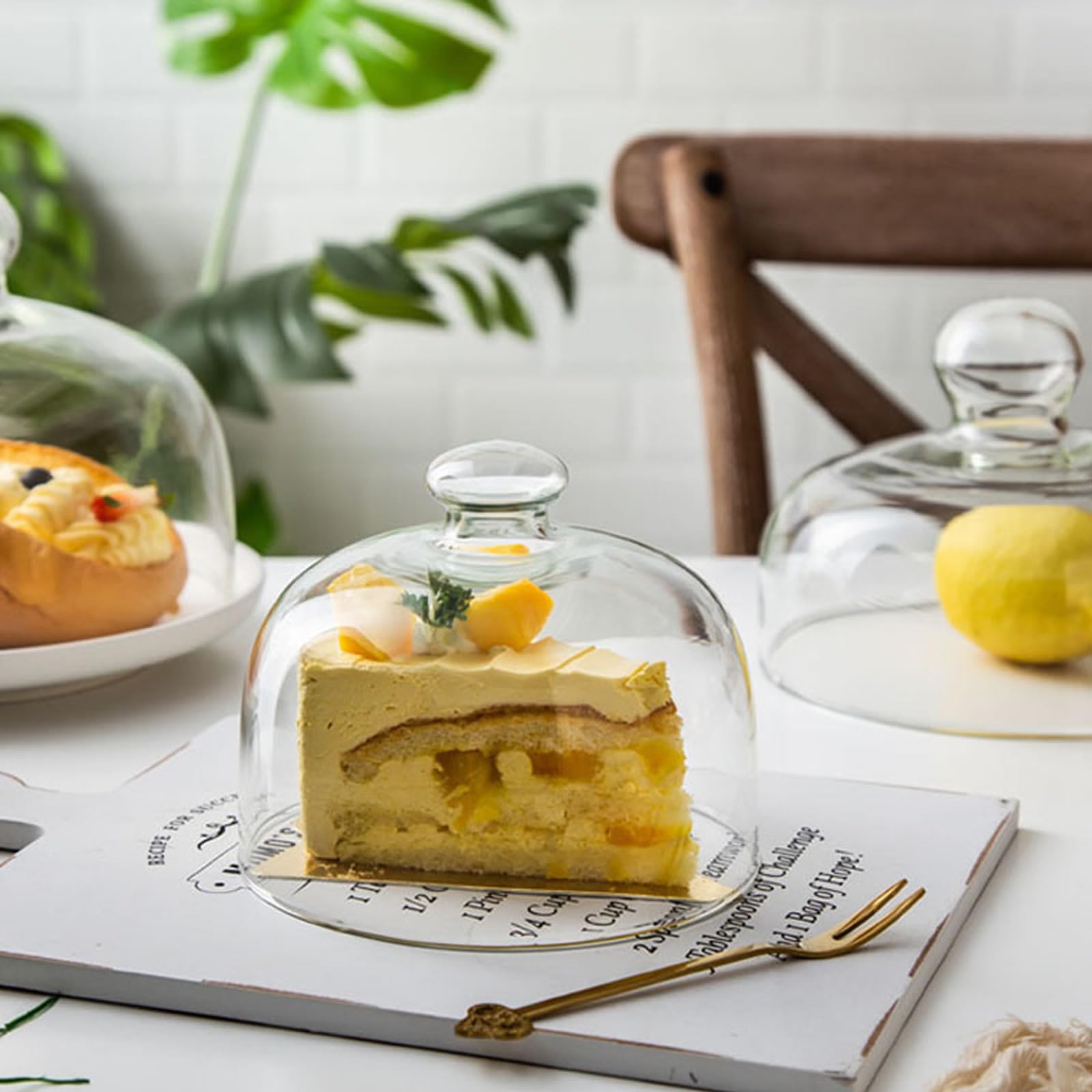 Cubierta de pastel,Cubierta de cúpula de cristal para soporte de tartas,Cubierta de comida de sushi de donut,Cubierta antipolvo para el té de la tarde,Transparente (ángulo redondeadas, 23cm)