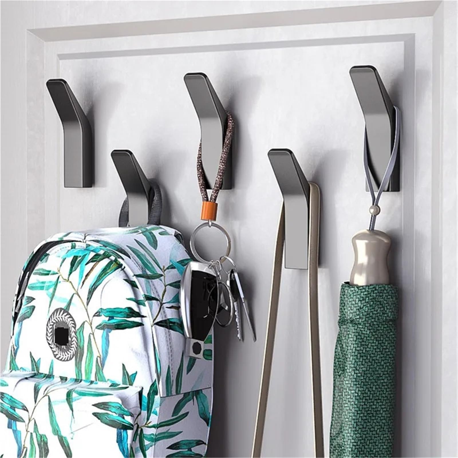 Gancho Adhesivo Ganchos for toallas en blanco y negro sin perforaciones for baño, bata, ropa, abrigo, llaves, bolsos, accesorios de cocina sala estar(Black-3pcs)