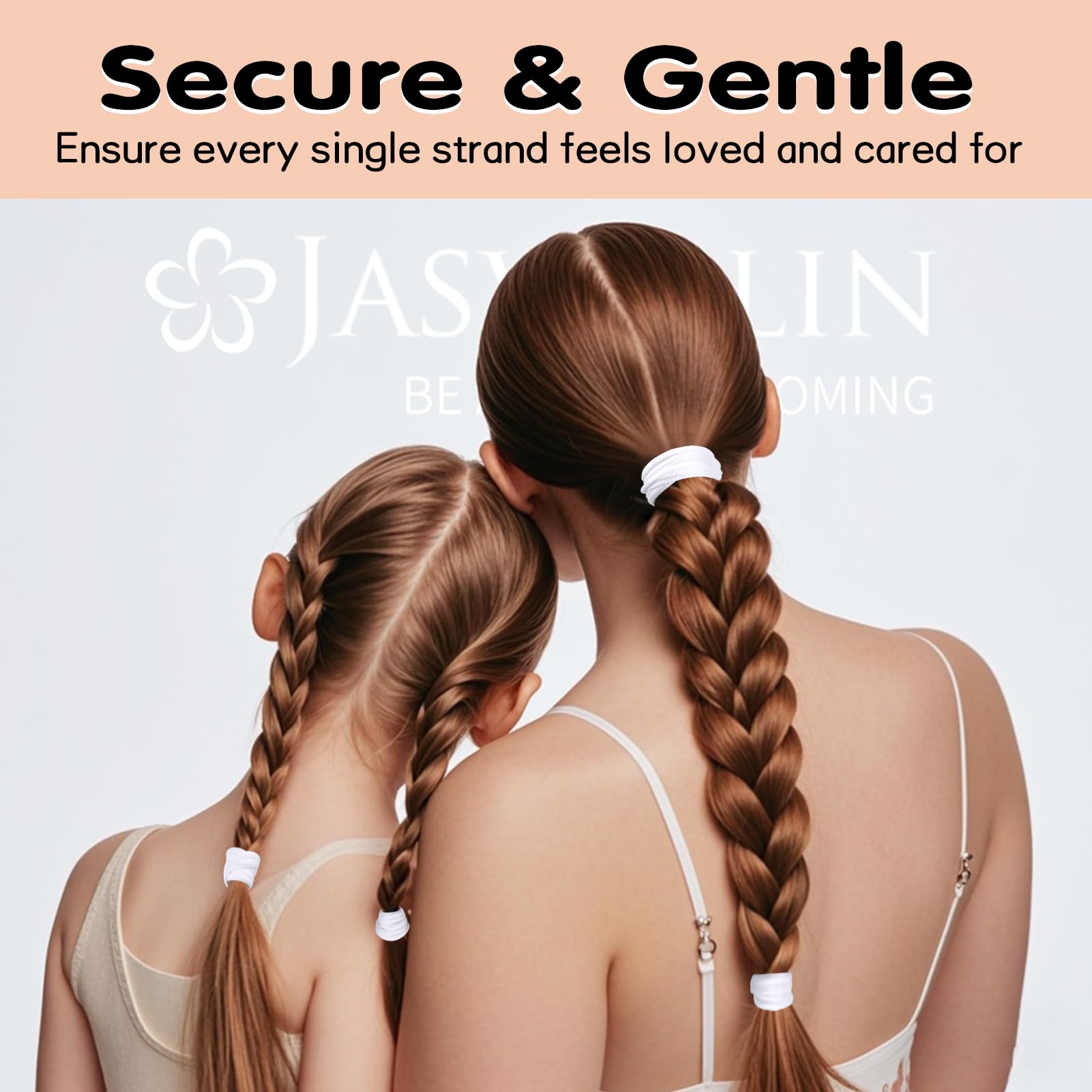 JASVERLIN White Large Seamless Cotton Hair Ties, Soft Fabric Hair Bands for Women’s Braided Thick Thin Curly - Image 4