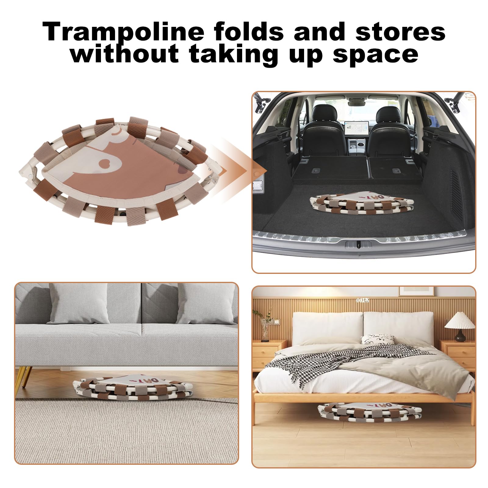 Trampoline Interieur Exterieur Enfants Ø101cm, Mini Trampoline Fitness Pliable avec Poignée en Mousse Réglable et Ventouses Antidérapantes, Récréatif Exercices Cadeau d'anniversaire pour Enfants
