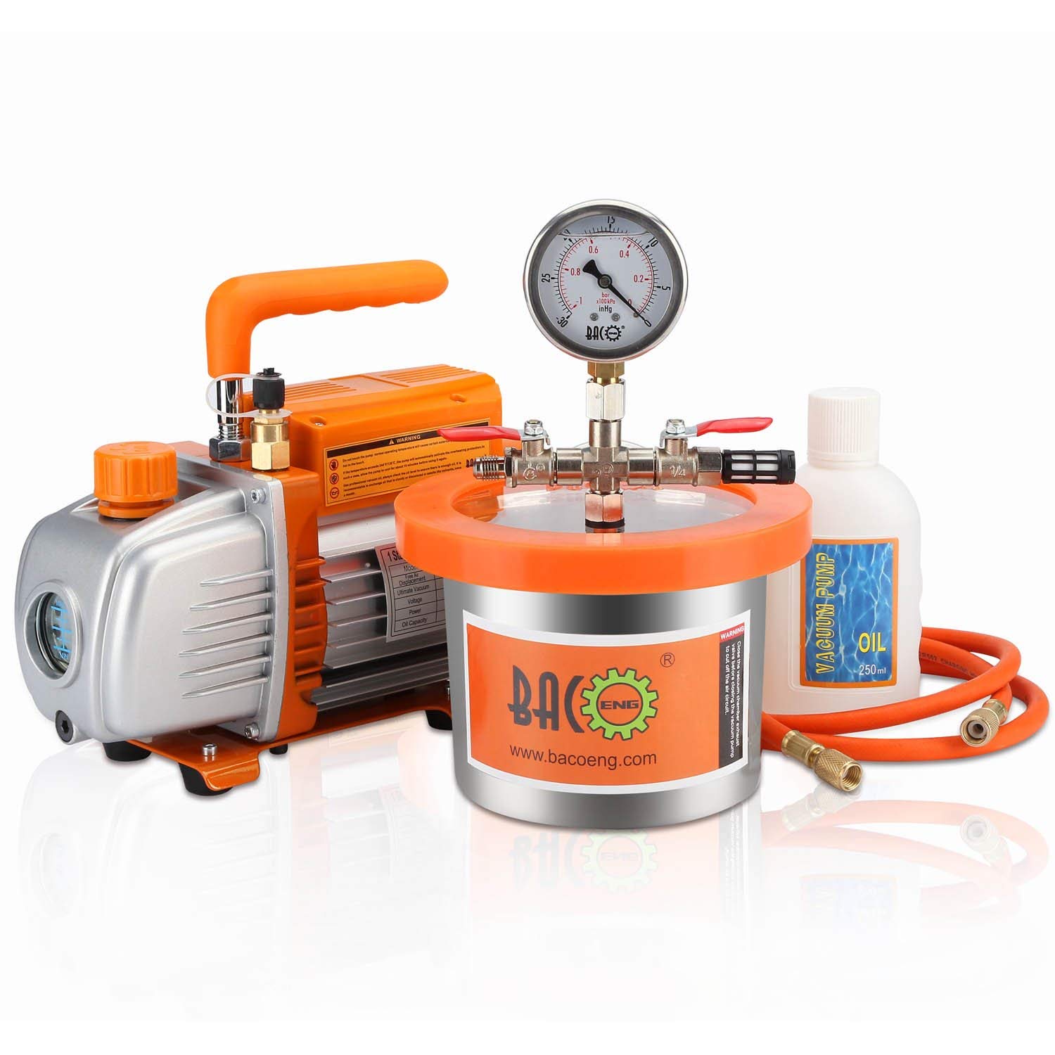 BACOENG 2 Quart Vacuum Chamber Kit with 3.6 CFM 1 Stage Vacuum Pump HVAC: Industrial & Scientific
