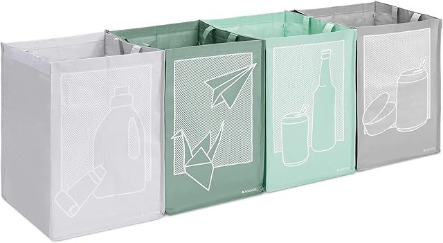 Navaris Recycling Bags for Kitchen (Set of 4) - Reusable Recycle Bag Set to Separate Paper, Plastic, Glass, Metal - Indoor Sorter Bin Organiser Bins