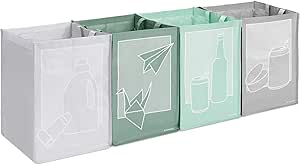 Set 3 Sacchi Differenziata Navaris - 30x30x43cm, Poliestere, Per Carta/vetro/plastica - Foto 5