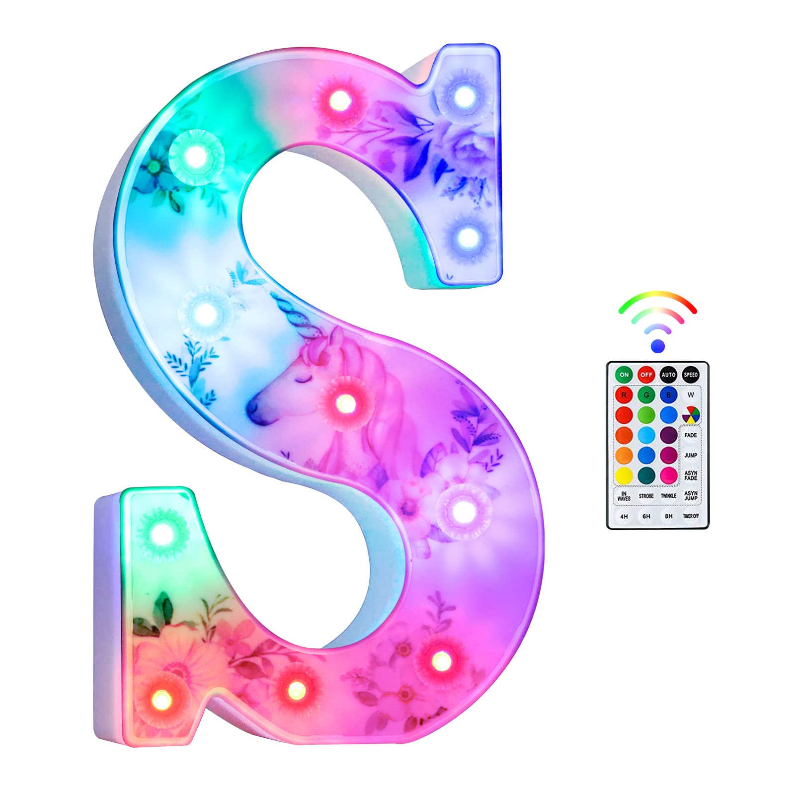 Tosakey Light Up Letters, LED Letter Lights Sign 18 Color Changing 26 Alphabet Sign Unicorn Gifts for Girls Women Birthday Christmas Lamp Bedroom Home Decoration-(S)