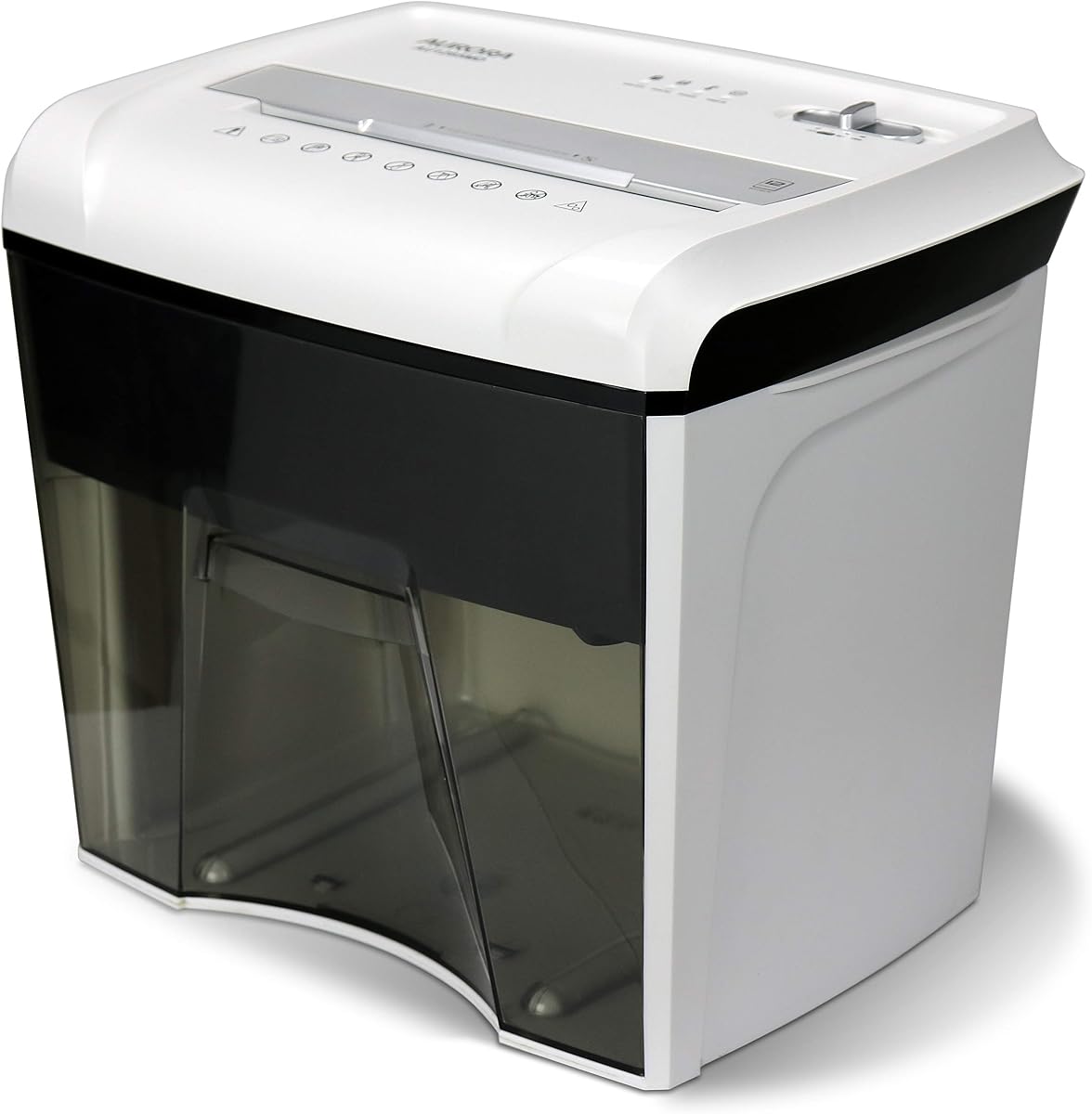 AU1285MD Trituradora compacta de papel microcortado de 12 hojas de alta seguridad estilo escritorio y CD/tarjeta de crédito/correo basura con cesta extraíble, blanco/negro
