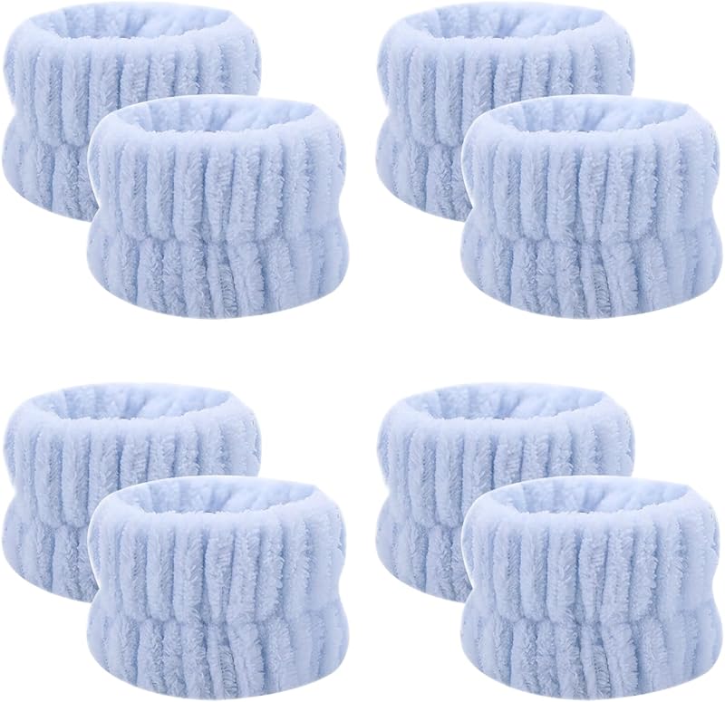 Faixas de pulso Xinwoxun em microfibra para lavagem facial, azul, Pacote com 8