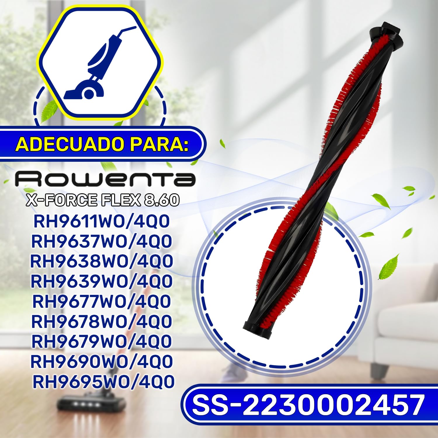 MONTERAL Rollo Cepillo Aspiradora con Código Original SS-2230002457 para Rowenta X-Force Flex 8.60 - Garantía de 10 Años