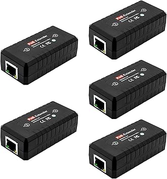 5-Pack PoE Extender Kit 1-Channel Ethernet Passthrough Switch, for 10/100Mbps Networks, Complies with IEEE 802.3af, Supports Daisy Chaining up to 400 Meters 3 Units in Series