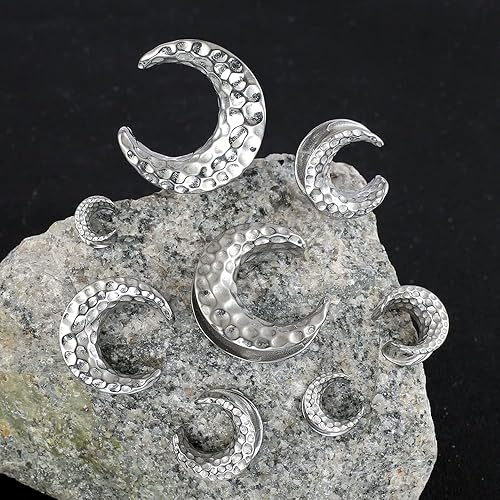 Miniatura 5 de LADEMAYH 2Pcs Hypoallergenic Stainless Steel Saddle Gauge Earrings Ear Plugs Gauges for Ears, Size 0g - 1 inch Ear Tunnels, Meteorite Design Ear