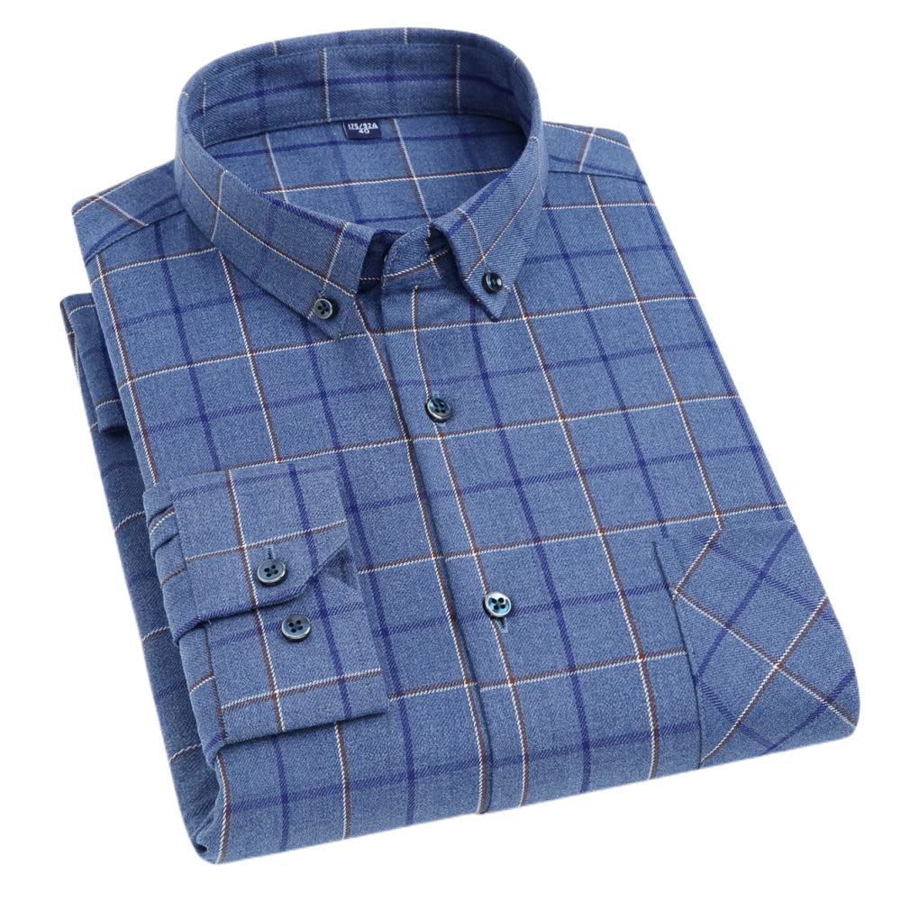 HGJH Herren Hemden, Herren Langarm Flanellhemd Thermohemd Gitter Blau Baumwollhemd Herren Regular Fit Holzfäller Bequem Karierte Hemdjacke Lässiges Arbeitshemd Für Herren Jungen