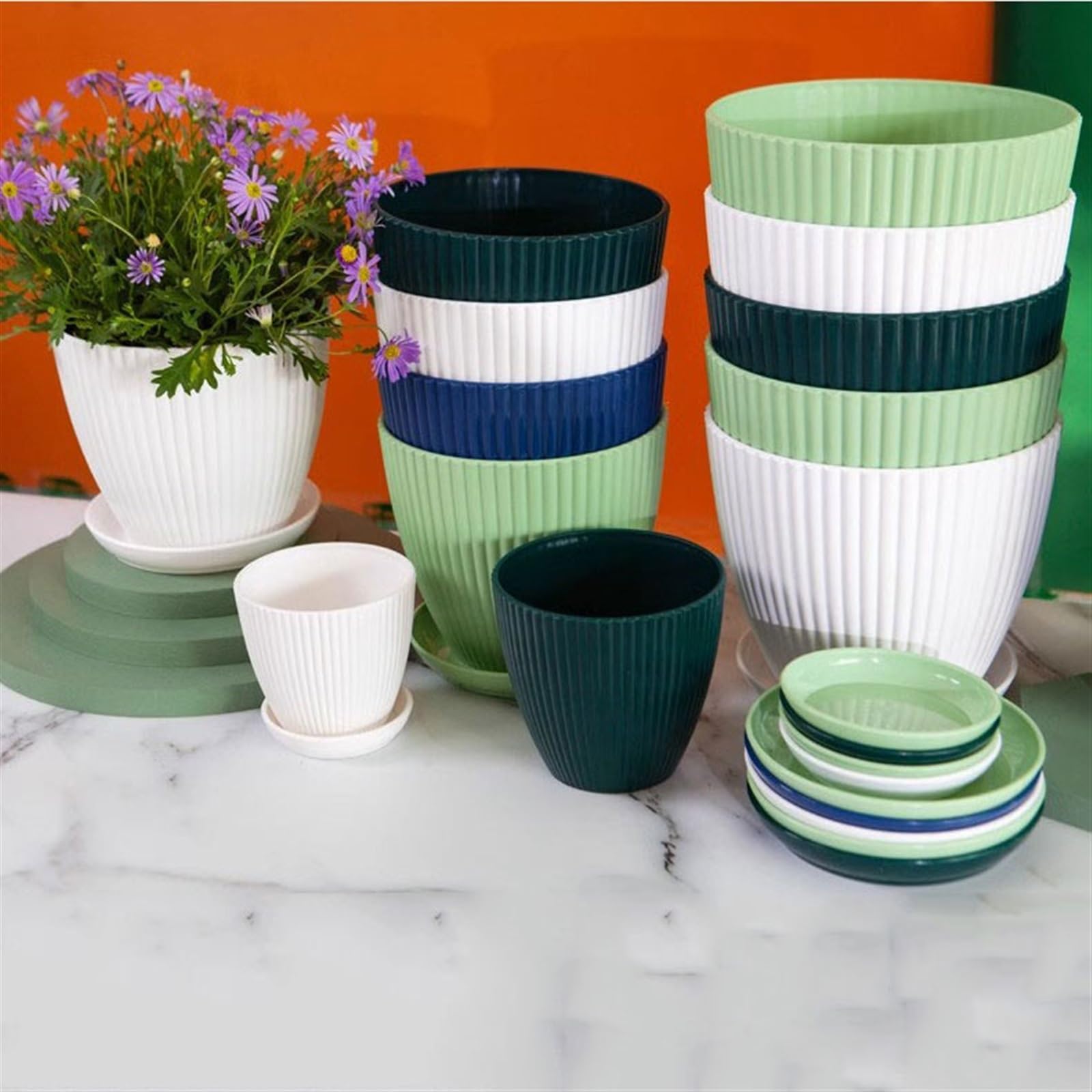 Doniczki Sadzarka na sukulenty Pionowy pasek Mały Plastik z żywicy z tacą Mała doniczka Doniczka nieceramiczna Doniczka ceramiczna (Material : Blue, Size : Small)