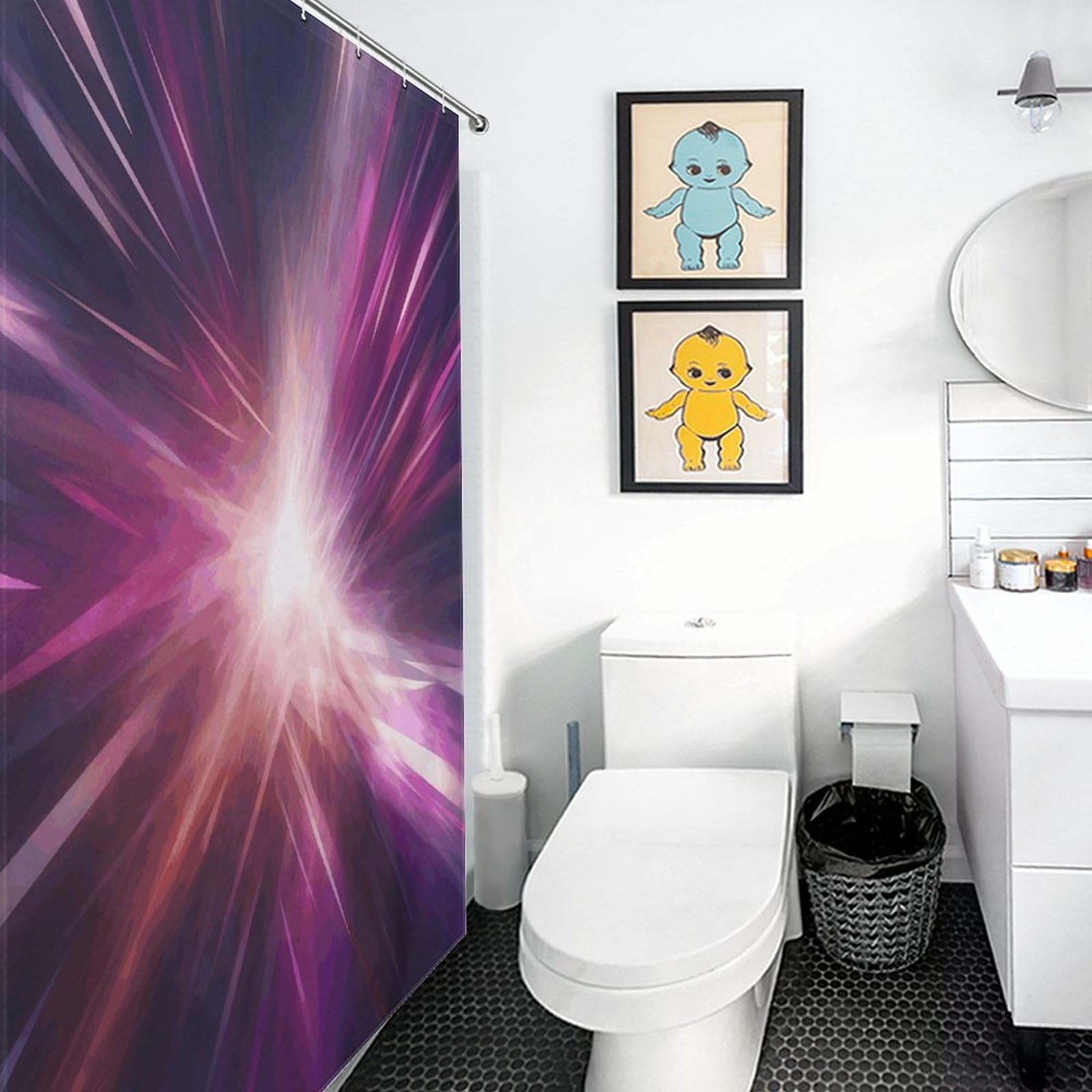 Rideau de douche néon pour une salle de bain moderne et colorée au quotidien