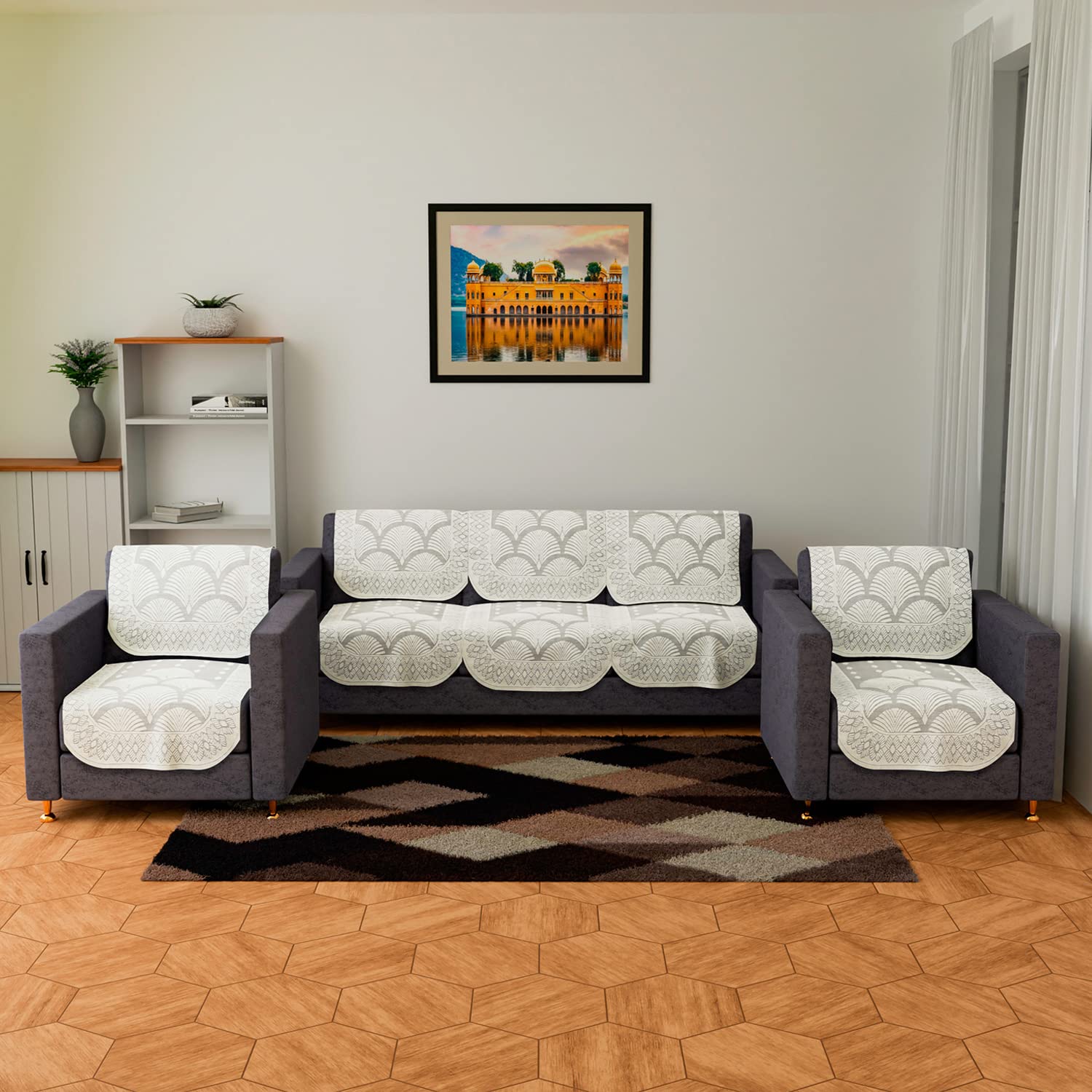 Kuber Industries Sofa Cover Cotton Net Rainbow Sofa Cover 5Seater