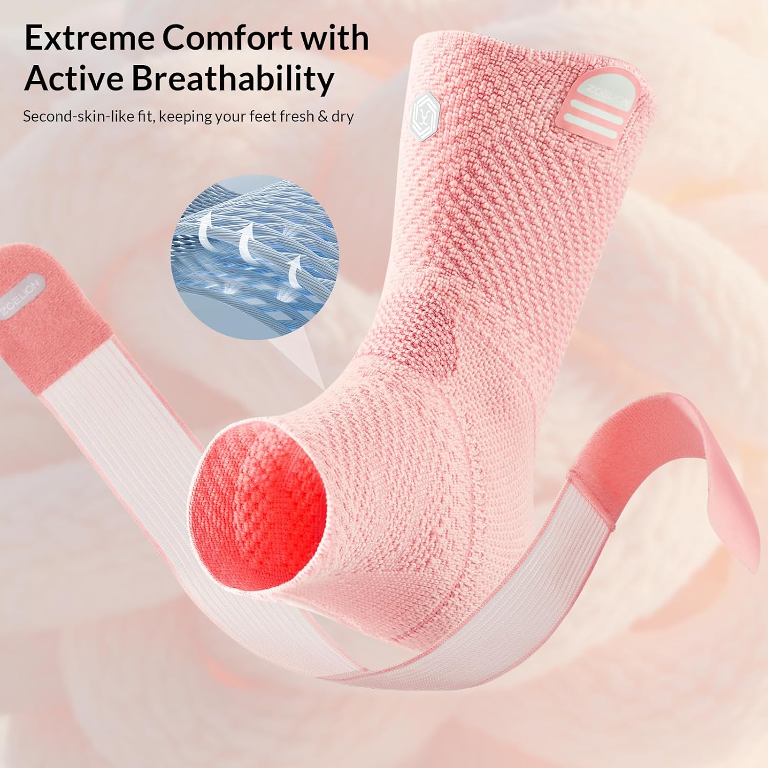 ZOELION Ankle Brace Compression Support with Removable Fishnet Strap, 3D Knit Plantar Fasciitis Relief Achilles Tendonitis Brace, Ankle Compression Sleeve for Pain Relief & Injury Healing, Pink/S