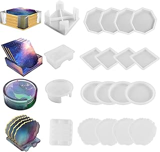 20 Pieces Resin Coaster Molds, Coaster Silicone Molds for Epoxy Resin with Storage Box Mold, Sturdy Silicone Molds for Epoxy Resin, Cups Mats
