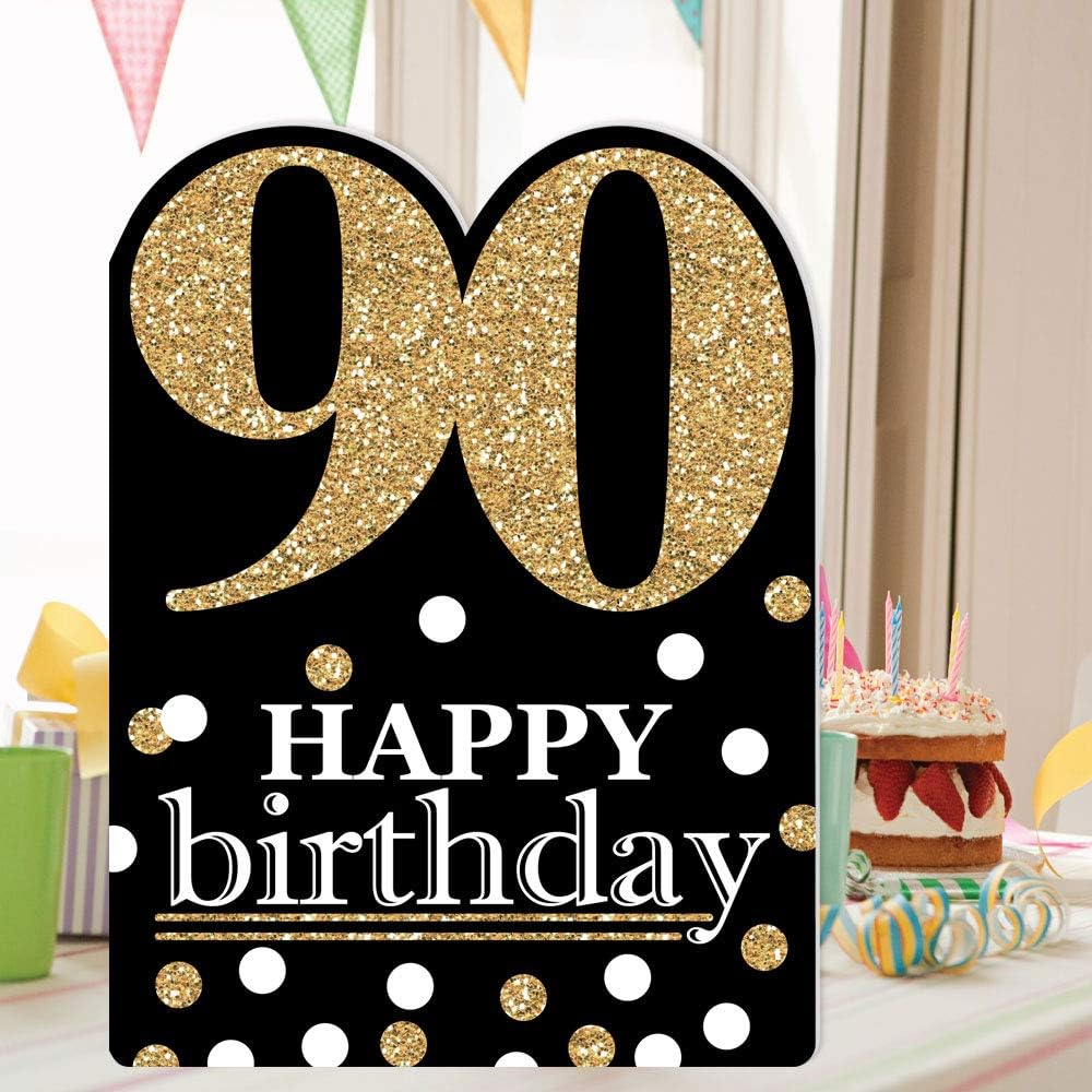 Big Dot of Happiness Adult 90th Birthday - Gold - Happy Birthday Giant Greeting Card - Big Shaped Jumborific Card - 16.5 x 22 inches