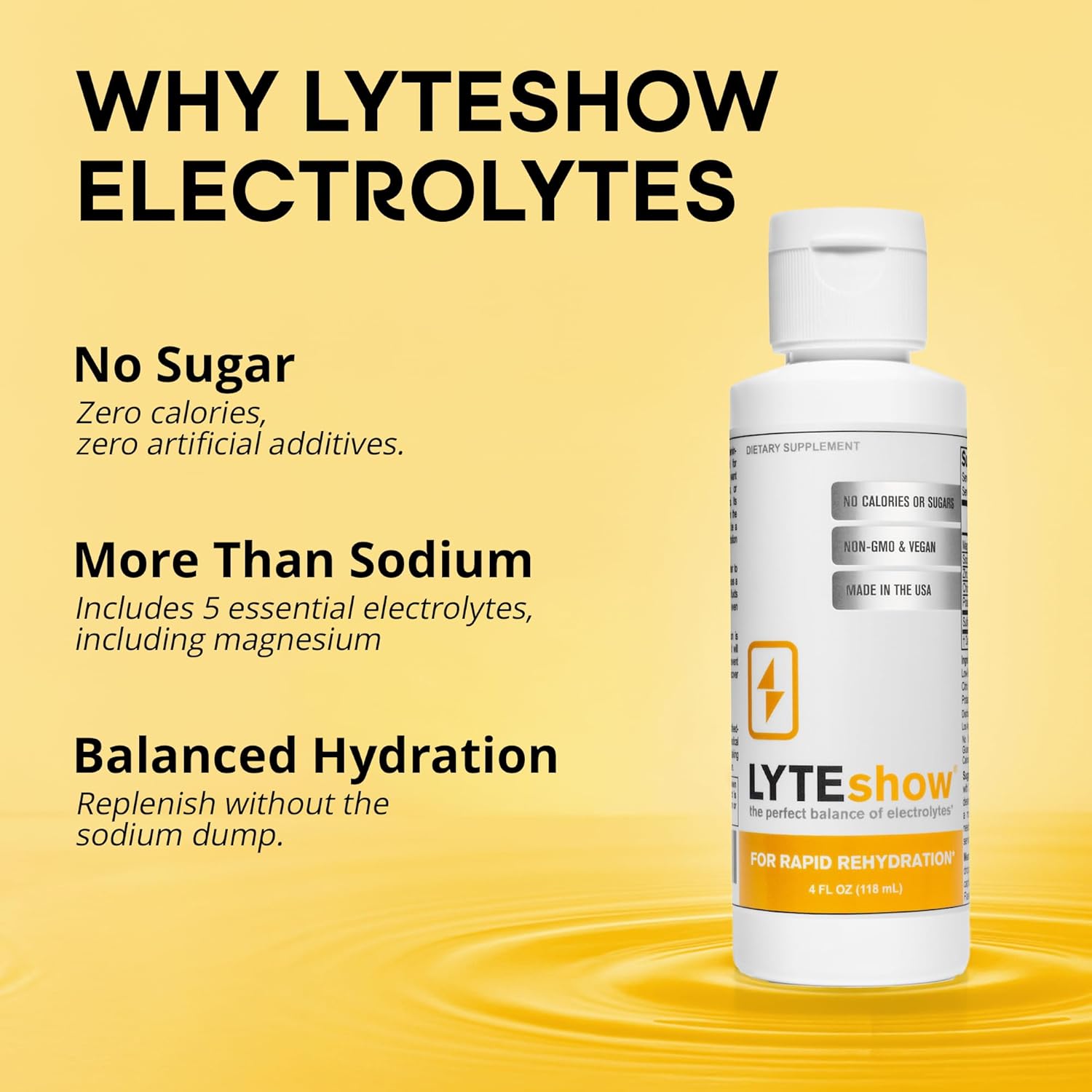 LyteShow - Electrolyte Drops for Rapid Rehydration + Digestion + Brain + Energy + Immunity | No Sugar | Trace Minerals | Unflavored, Subtle Mineral Taste - 40 Servings (Magnesium, Potassium, Zinc)