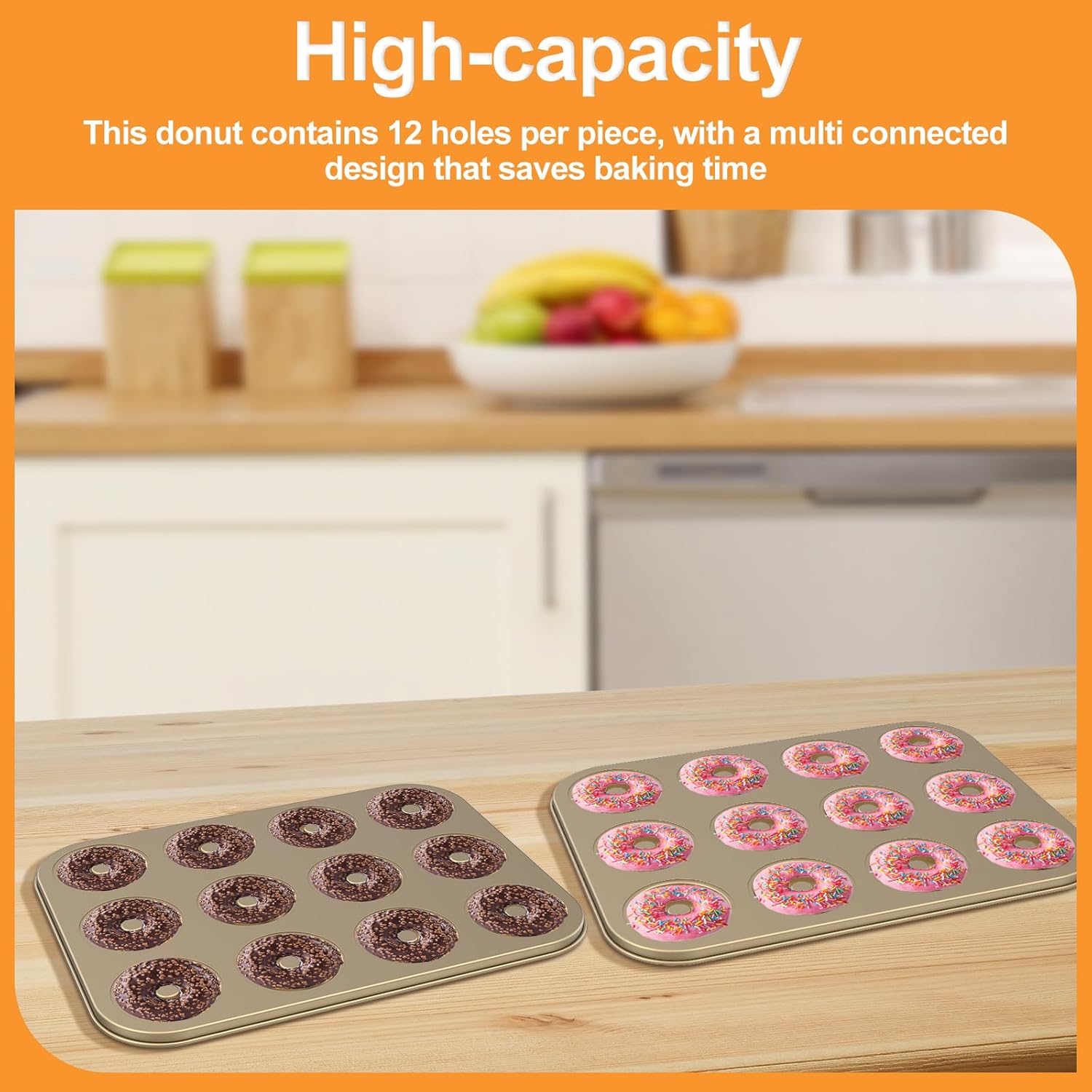 Donut Pan, Carbon Steel Baking 12 Cavity Doughnut Easy Release Nonstick Tray Heat Resistant Reusable
