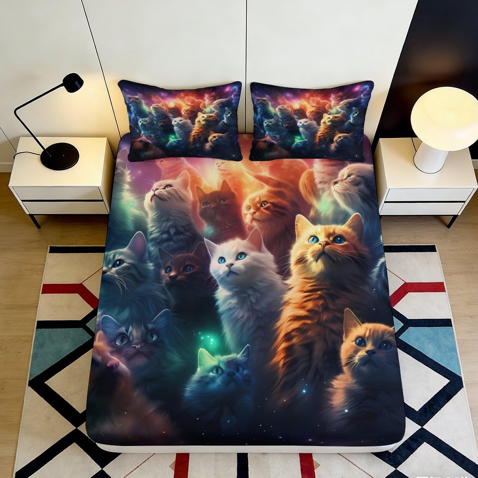 Pnayamiorkfel Style-6 3D Printed Fantasy Cat Fitted Sheet Microfiber Soft Breathable Cosmic Nebula Mattress Cover For Bedroom Decor 90X200x25cm
