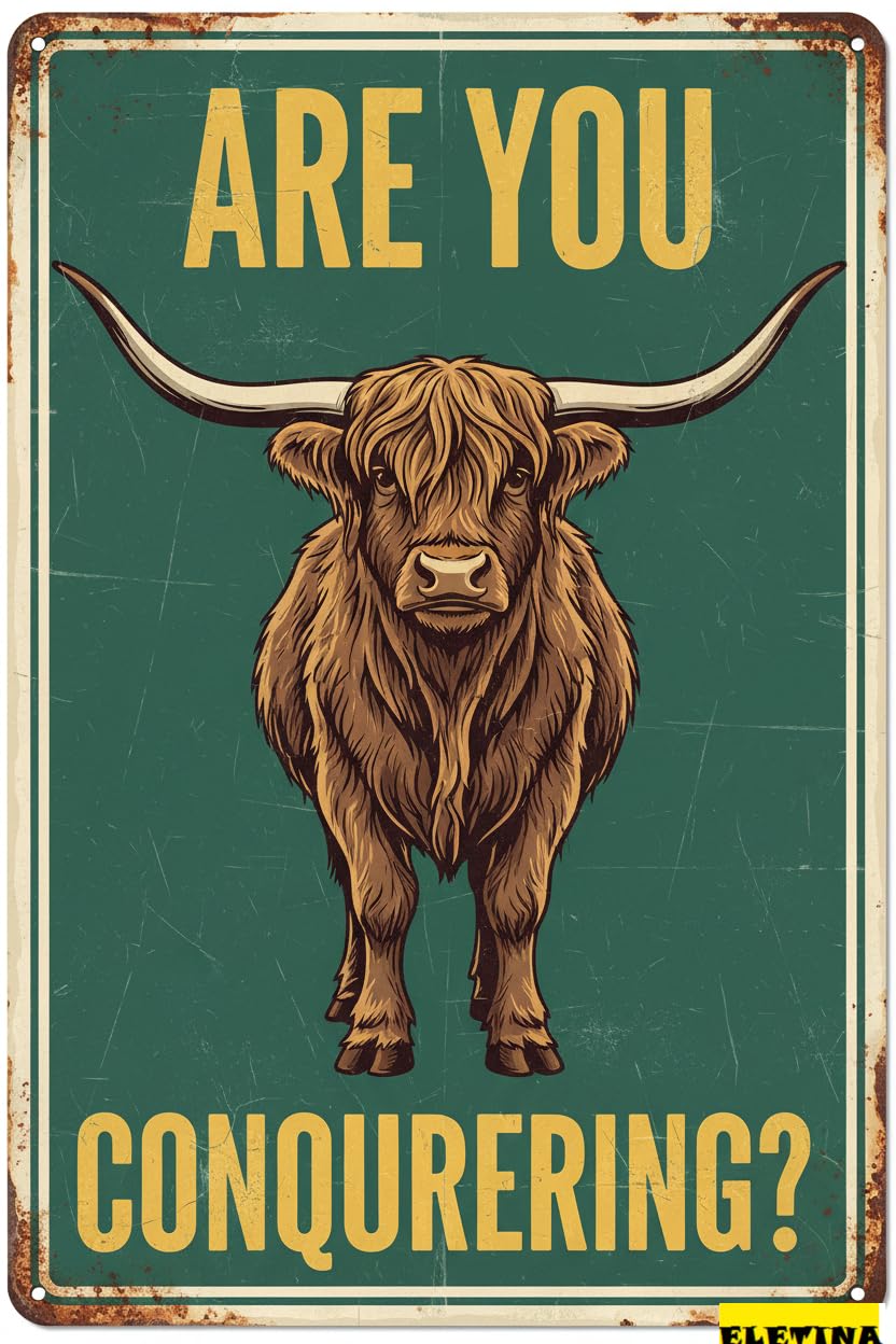 Vintage Metal Tin Sign for Highland Cow Funny Are You Pooping Bathroom Wall Decor Western Highland Cow Lovers Home Office Bedroom Living Room 8 X 12 Inch Private Property Decorative
