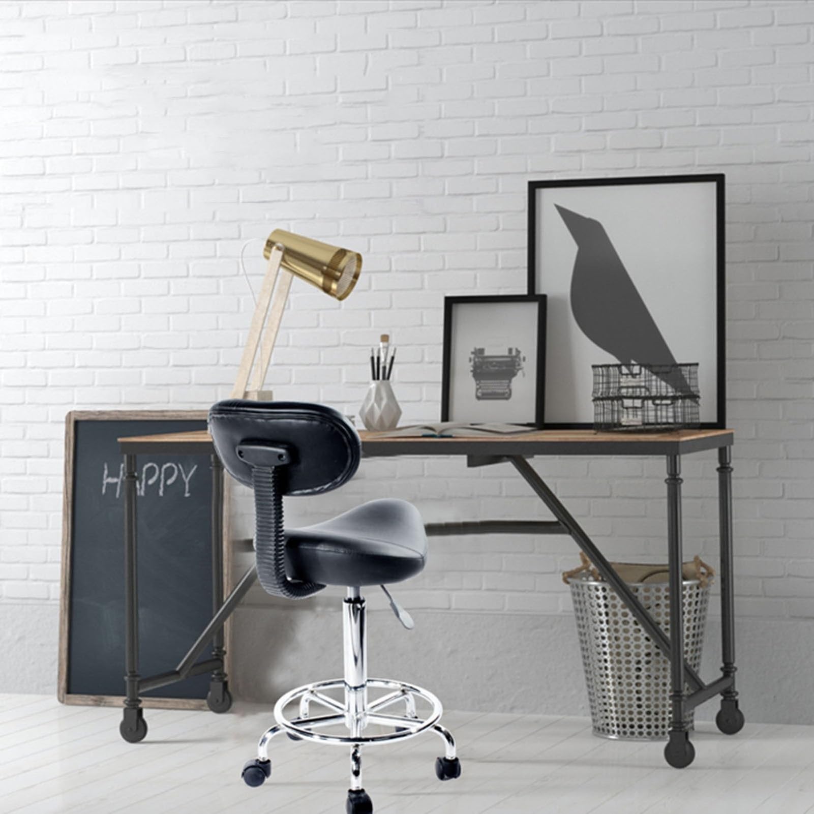 Taburete con respaldo ajustable y ruedas, silla ergonómica giratoria de 360 grados para salón, peluquería, oficina, hogar