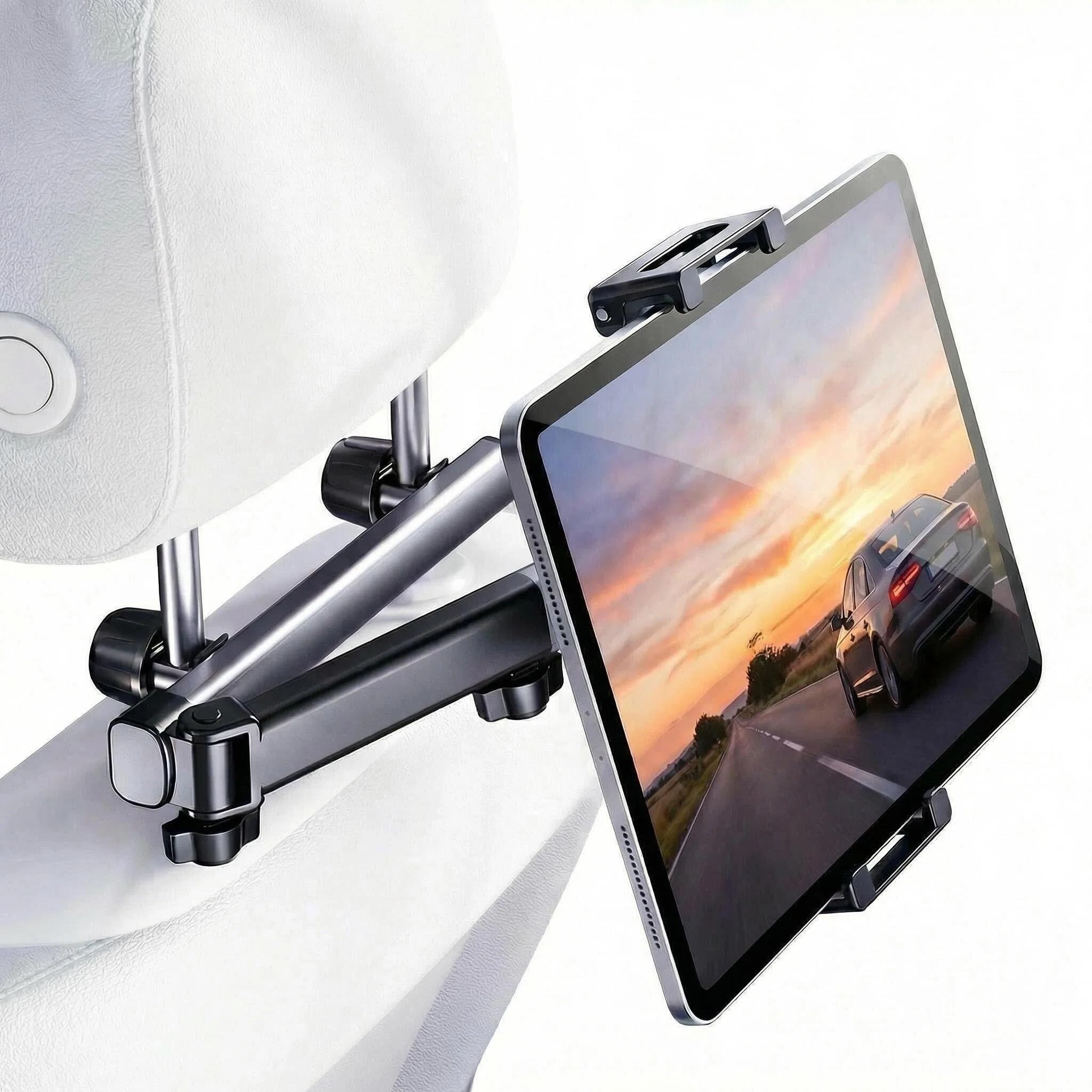 URMONA Support Tablette Voiture Appuie-Tête 4,7-12,9 Pouces, Bras Réglable | Porte iPad arrière, rotation 360°, écran orientable, iPhone Kindle Fire, Switch Galaxy Tab, enfants, longs trajets (Noir)
