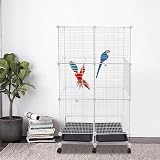 JAYEUW Cage à oiseaux avec portes 75 x 37 x 125 cm Grande volière à oiseaux en fer Insert pour bac à saleté Roue universelle 6 roulettes Blanc - 8