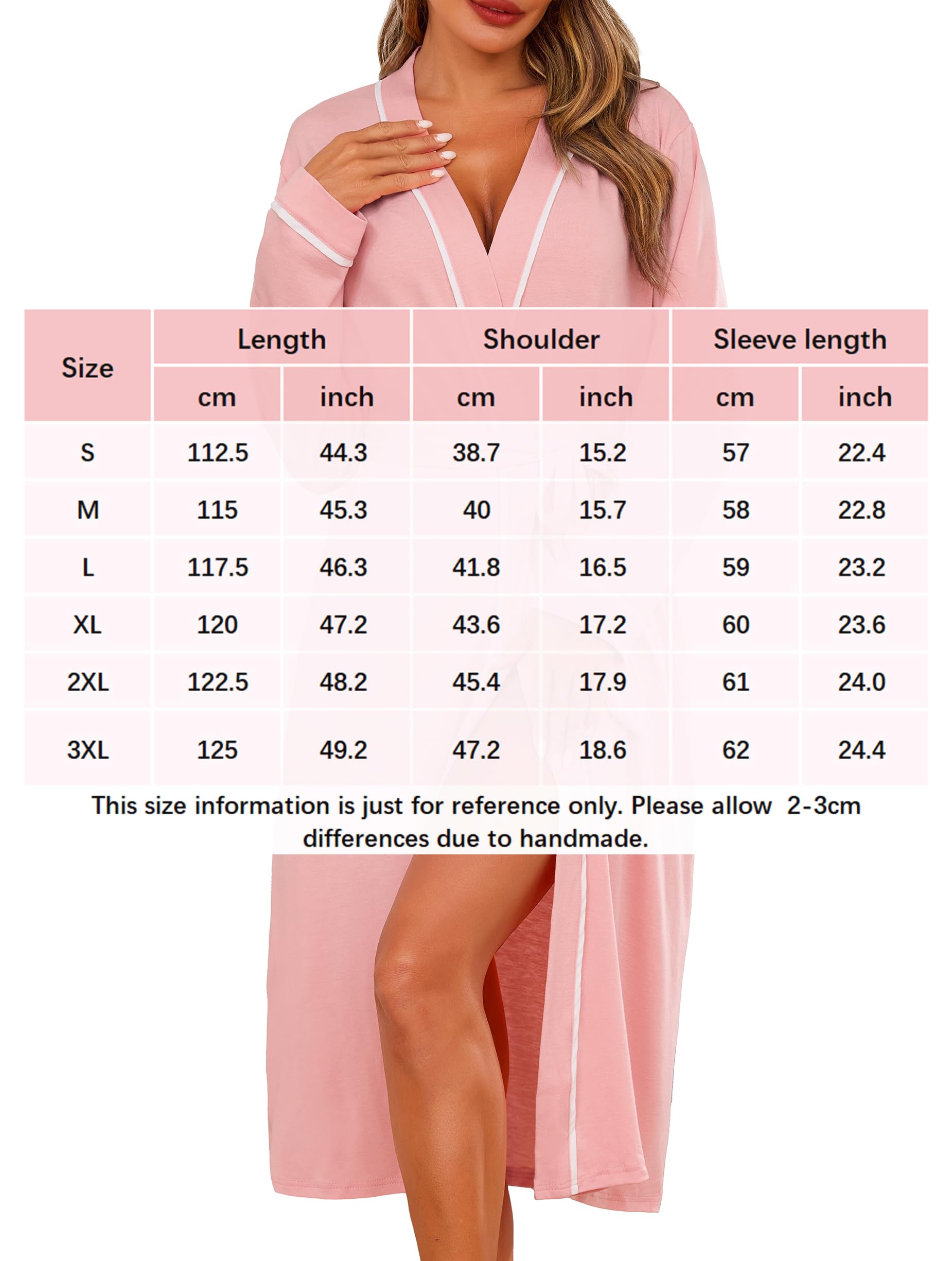 Vlazom Peignoir Femme Long et Confortable Ceinture Adjustable et Bordure à Motifs Blanc Idéal pour la Maison