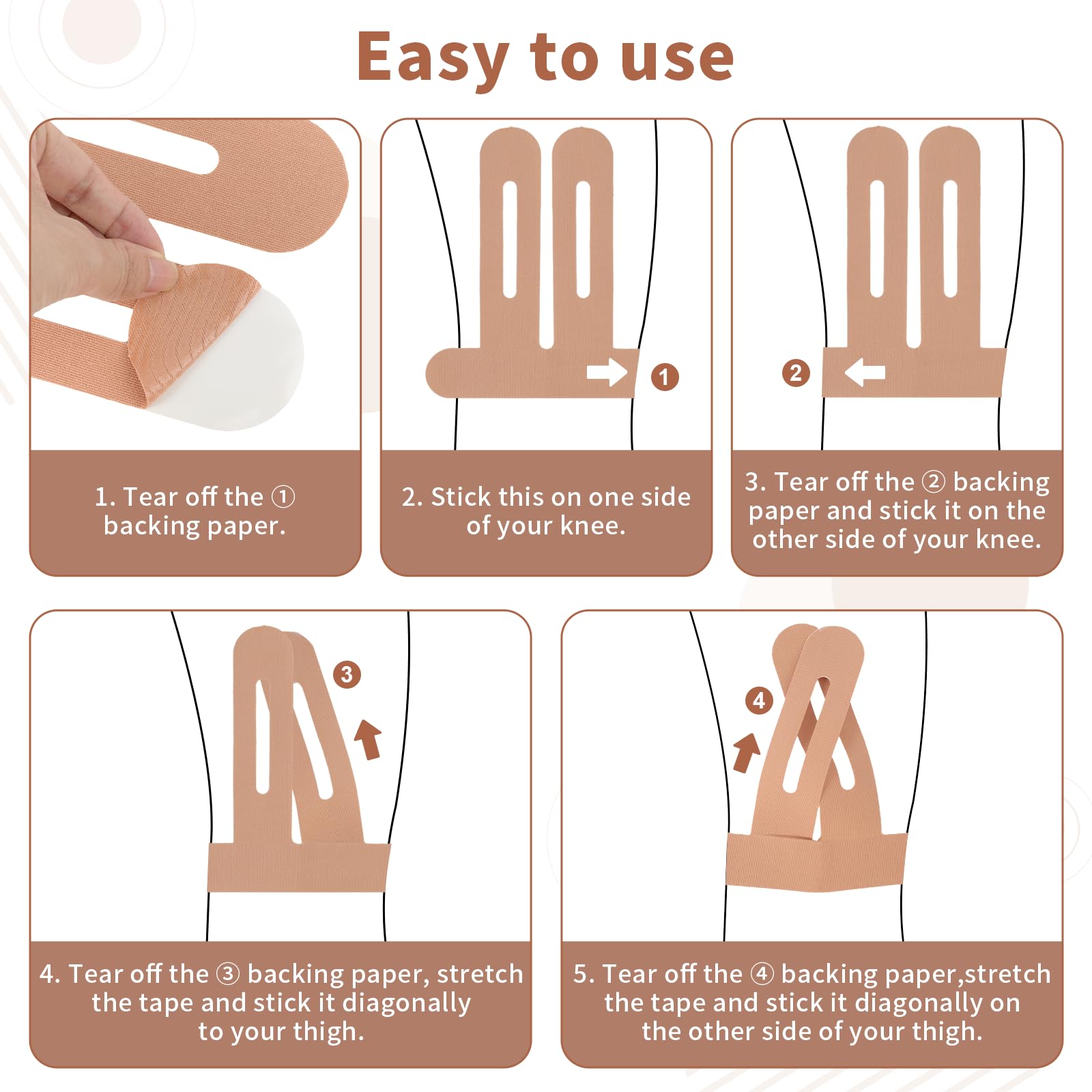 10PCS Kinesiology Tape for Knees, Kinesiology Tape Precut Strips for Knee Support & Stability, Waterproof Breathable Elastic Sports Tape for Pain Relief, Athletic Tape for Muscle & Joint, Beige