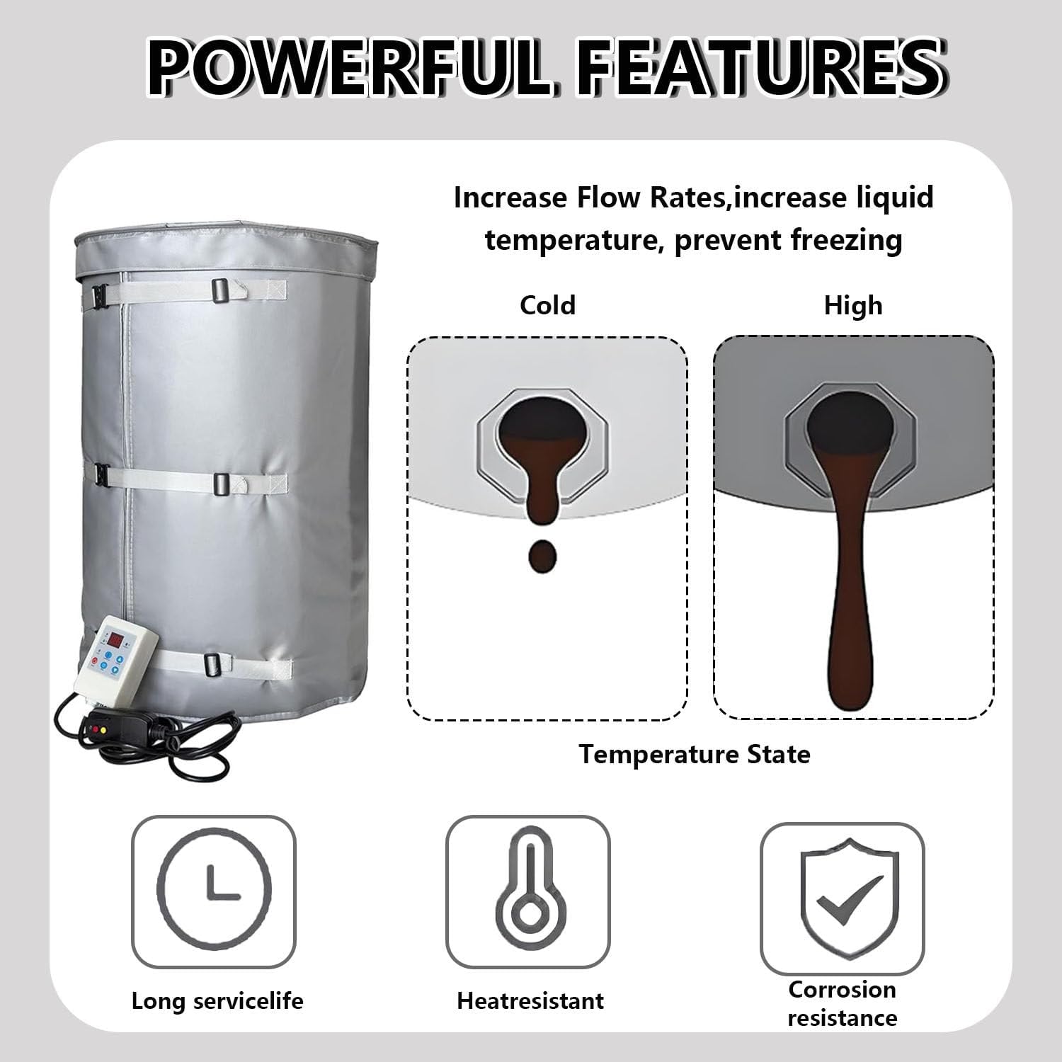 IBC Barrel Heating Pad,Drum Heating Blanket,with Thermostat,Temperature Adjustable,Industrial Heating Blanket,for Oil Drums, Pipes, Water Tanks Black-275gal/1000L120°C