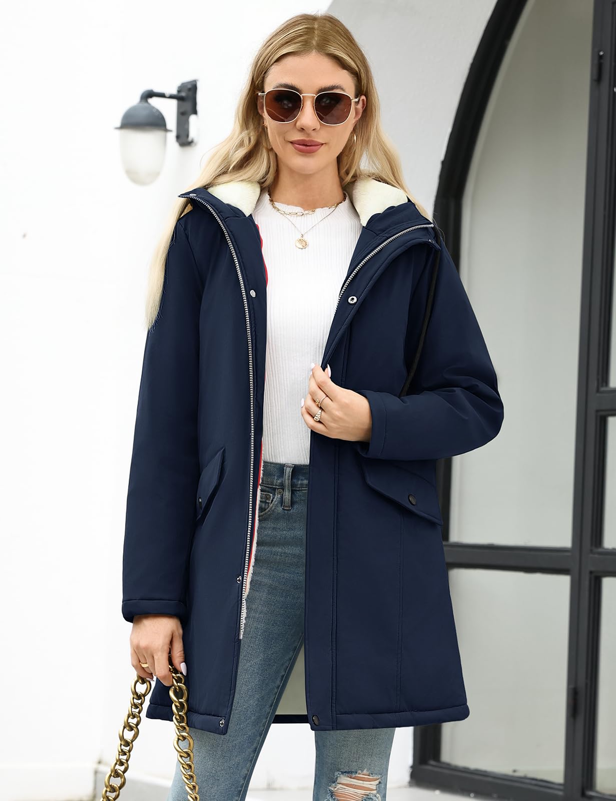 Yuson Girl Chaqueta Mujer Invierno Cálido Chaquetas Forro Polar con Capucha Grueso Abrigo Parka Largo de Viento Cremallera Abrigos Casuales Hooded Chaqueton Outwear con Bolsillos