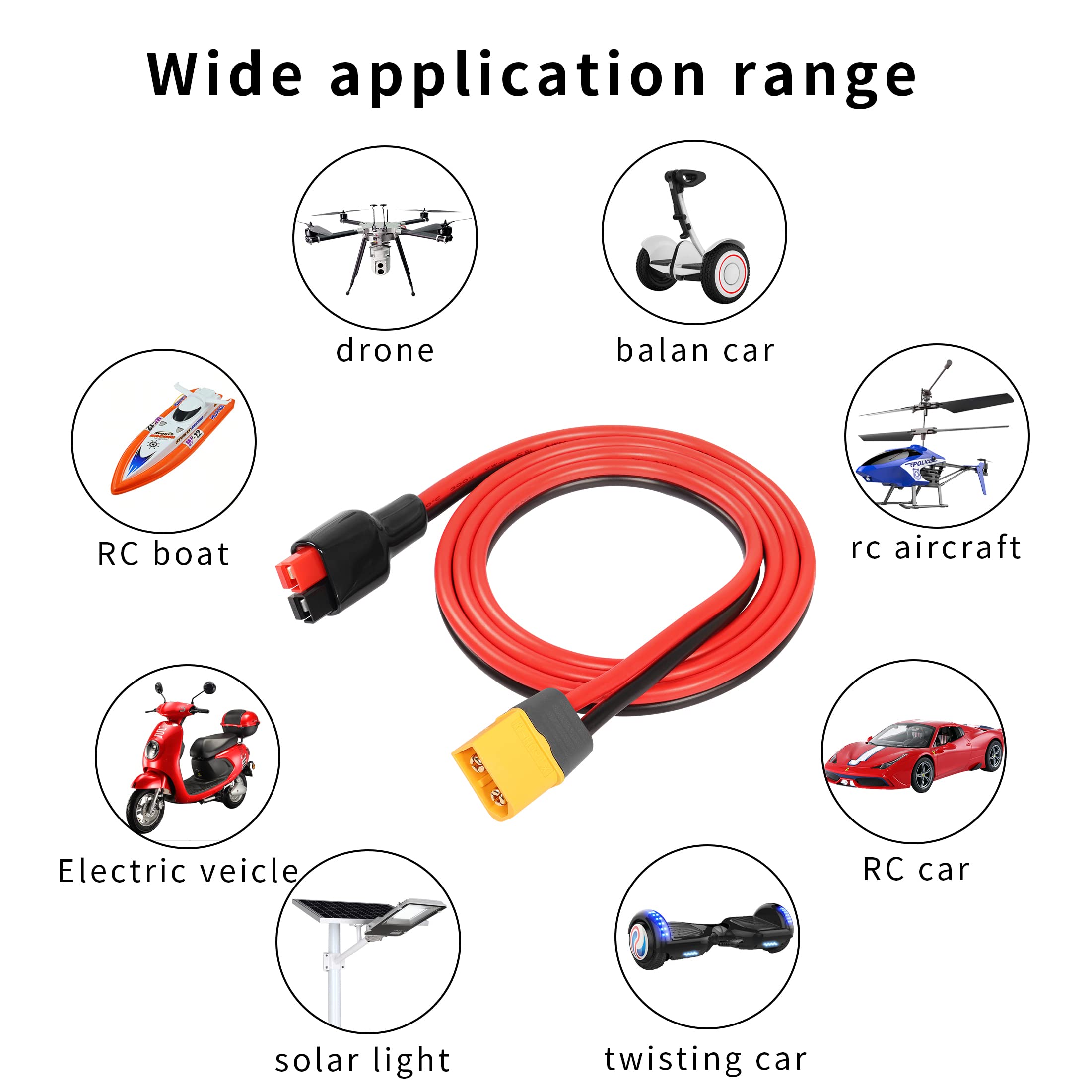 ZkeeShop Câble XT60 Vers Anneau O 12 AWG – 1,5 M – Câble D’Extension Pour Station Énergie, Panneau Solaire Et Batterie Lipo – Connecteurs Robuste
