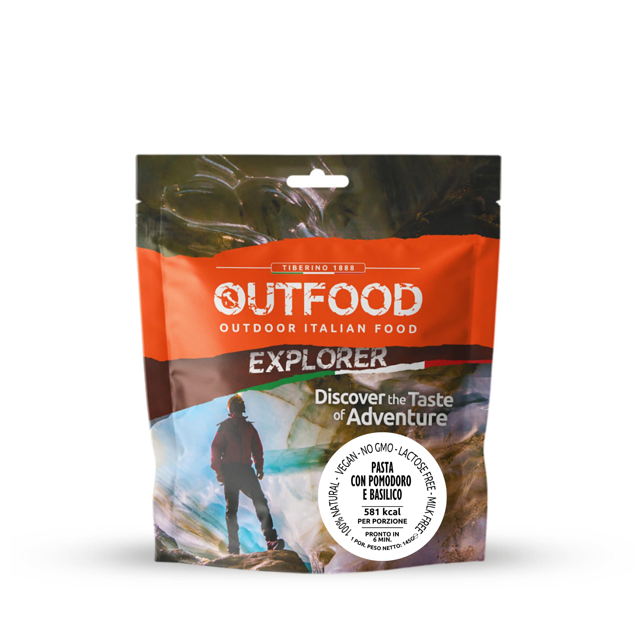 OUTFOOD – Pasta al Pomodoro e Basilico 145g – Pasto Outdoor Disidratato Pronto in 6 Minuti – 100% Naturale, Senza Conservanti – Ideale per Trekking, Campeggio, Viaggi, Kit Emergenza – Made in Italy