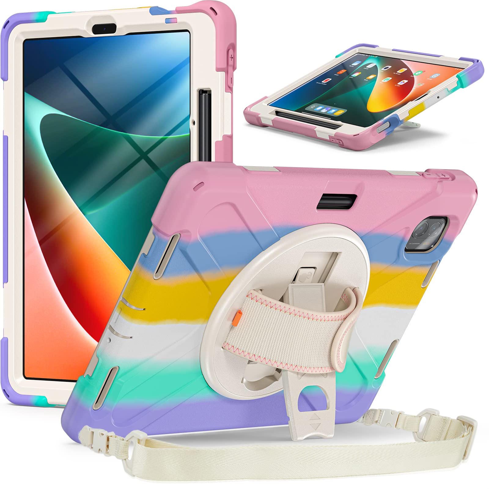 ProElite Rugged 3 Layer Armor case Cover for Xiaomi Mi Pad 5 11" with Hand Grip and Rotating Kickstand with Shoulder Strap & Pen Holder, Rainbow (B0B2RQ15N3) Amazon Price History, Amazon Price Tracker